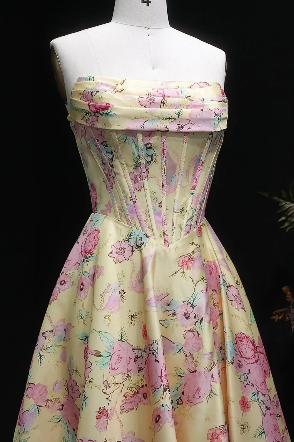 Strapless Yellow Floral Jacquard Ball Gown Prom Dress SH414 Sheer Fairy