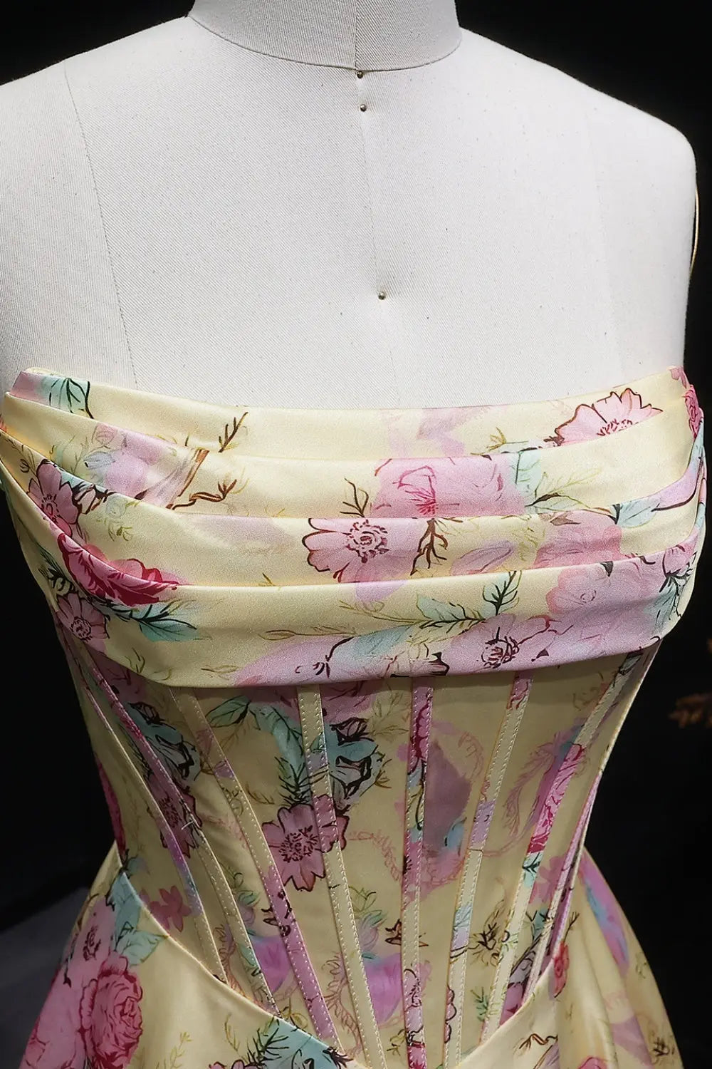 Strapless Yellow Floral Jacquard Ball Gown Prom Dress SH414 Sheer Fairy