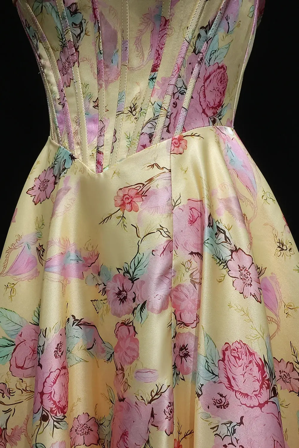 Strapless Yellow Floral Jacquard Ball Gown Prom Dress SH414 Sheer Fairy