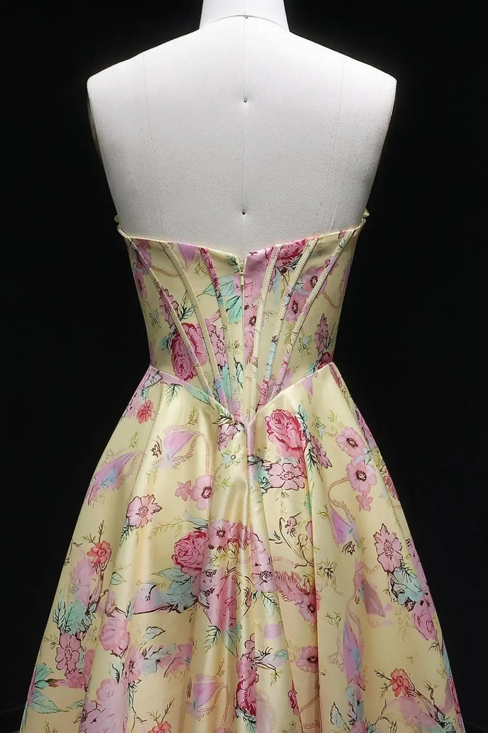 Strapless Yellow Floral Jacquard Ball Gown Prom Dress SH414 Sheer Fairy