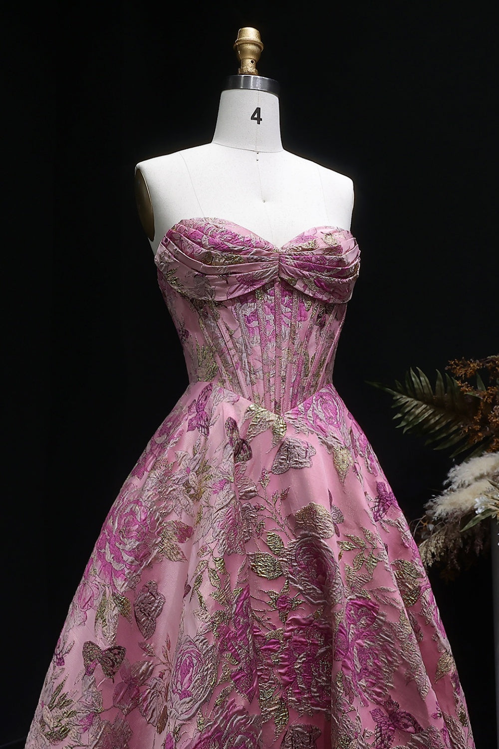 Pink Floral Strapless Sweetheart Gown Mermaid Prom Dress SH417 Sheer Fairy