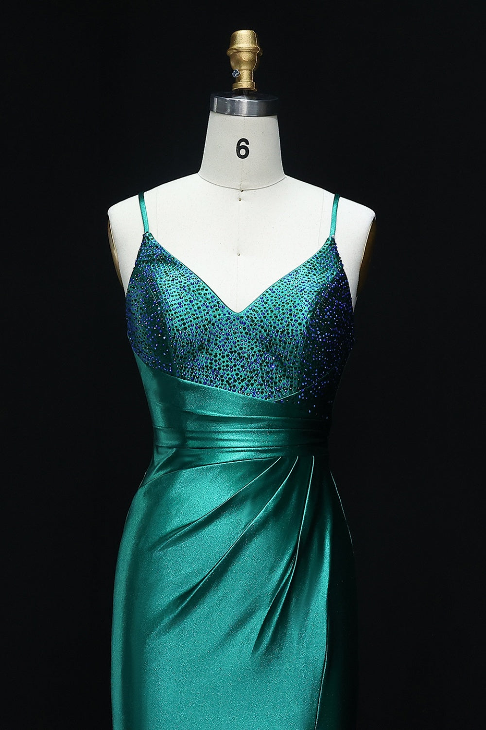 Emerald Green Satin Spaghetti Straps Sheath Prom Dress SH525 Sheer Fairy