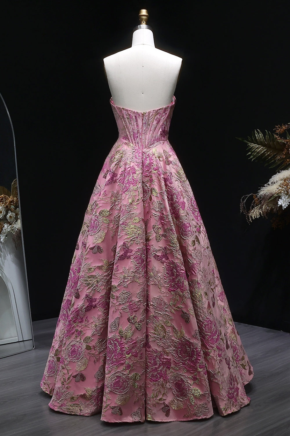 Pink Floral Strapless Sweetheart Gown Mermaid Prom Dress SH417 Sheer Fairy