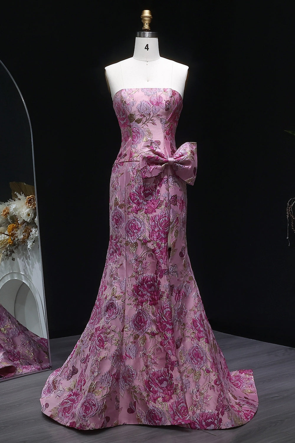 Pink Floral Strapless Sweetheart Gown Mermaid Prom Dress SH416 Sheer Fairy