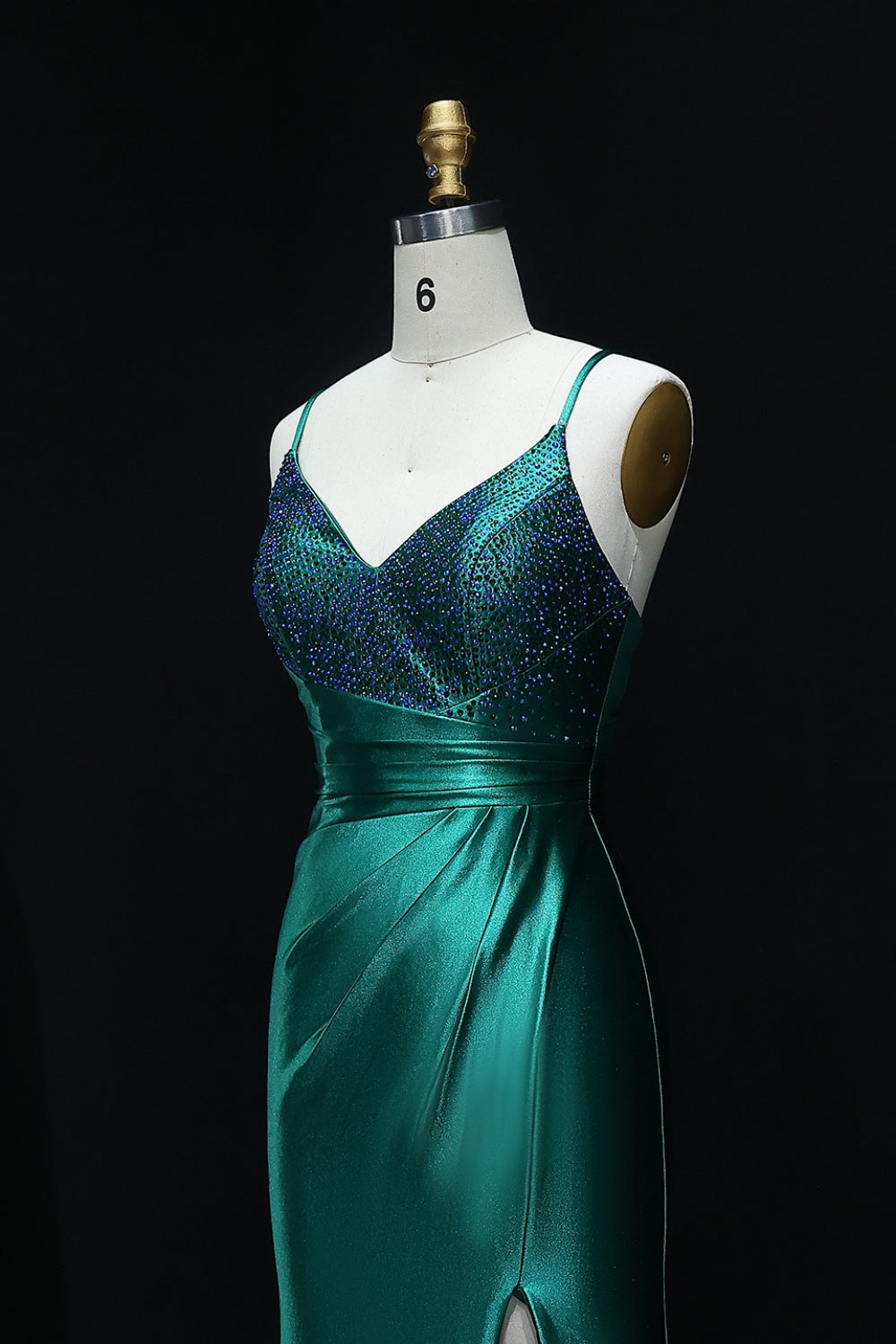 Emerald Green Satin Spaghetti Straps Sheath Prom Dress SH525 Sheer Fairy