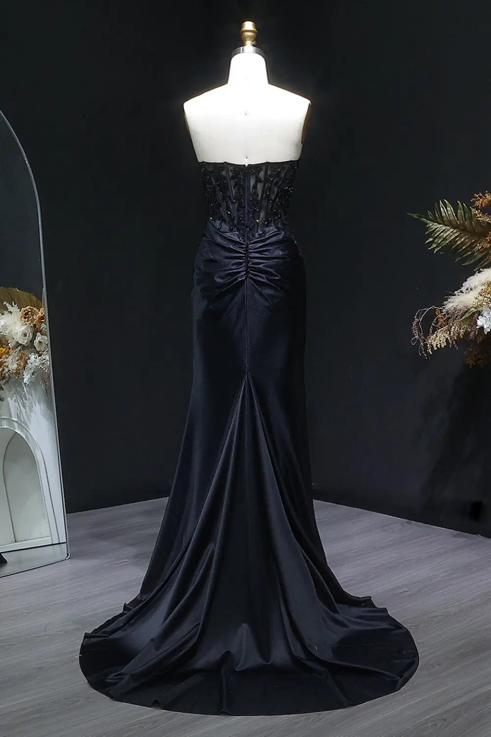 Formal Strapless Red Satin Mermaid Prom Dress SH413 Sheer Fairy