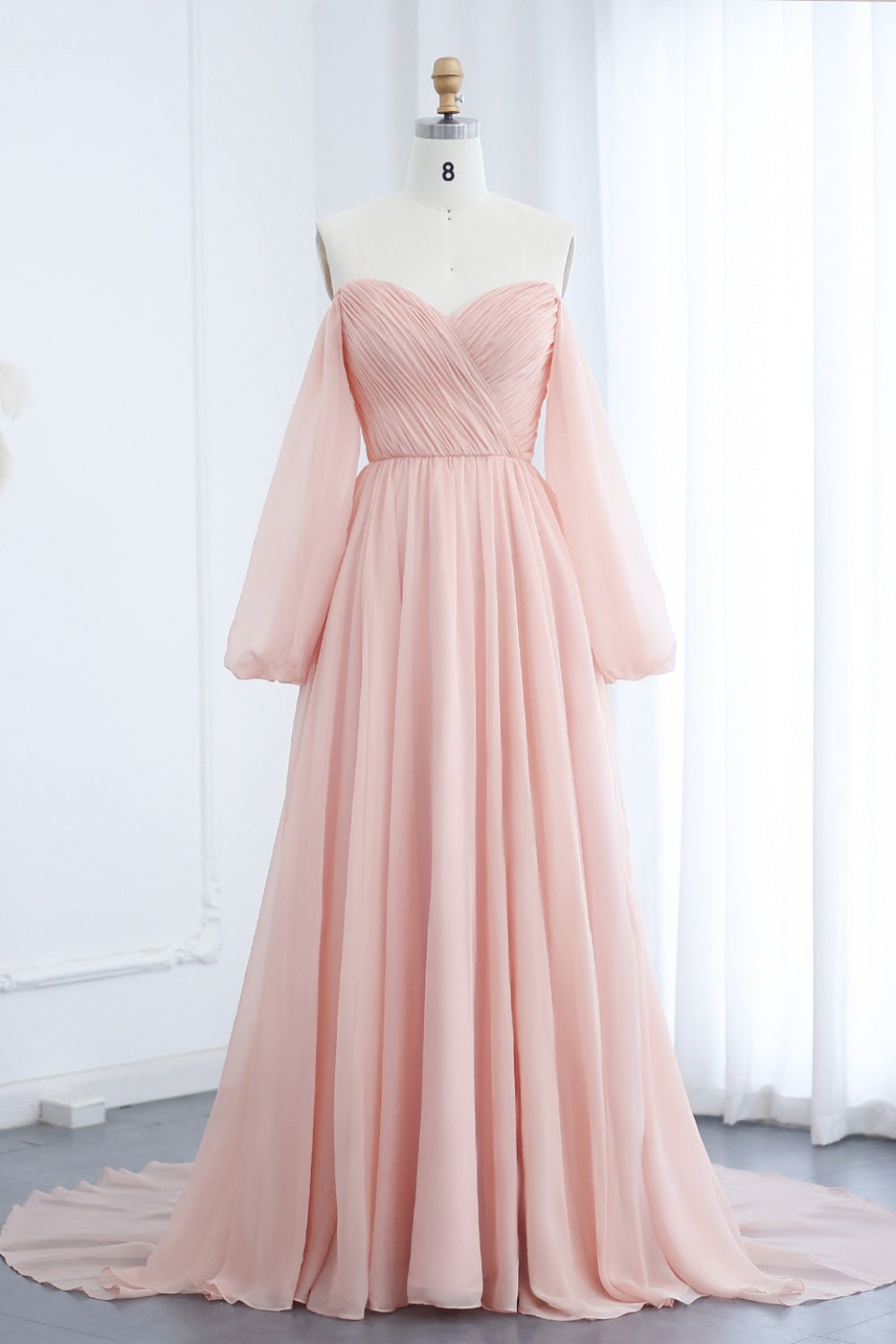 Elegant Off Shoulder White Chiffon Evening Dress SF360 Sheer Fairy
