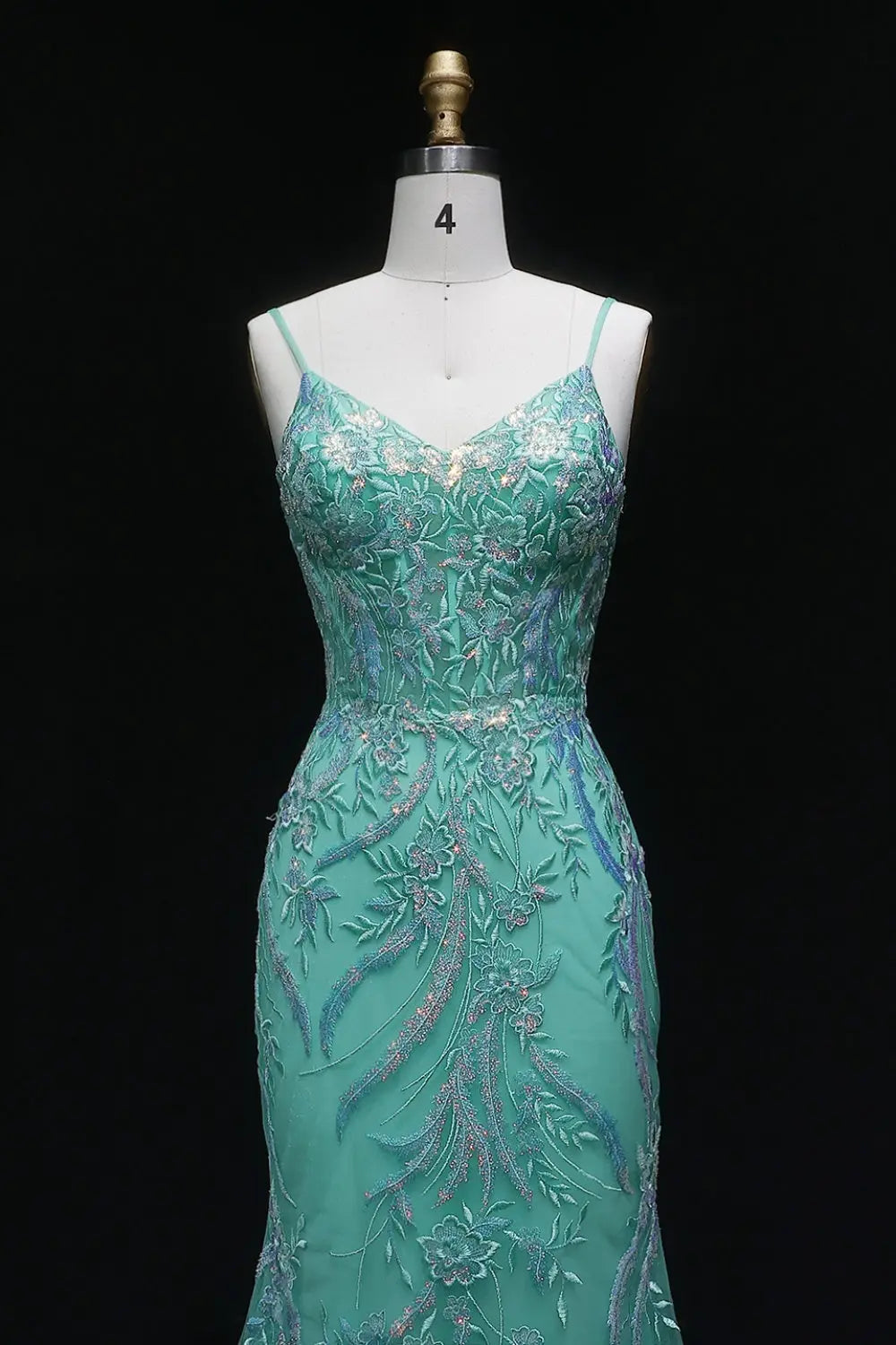 Light Blue Mermaid Beaded Lace Spaghetti Strap Prom Dress SH407 Sheer Fairy