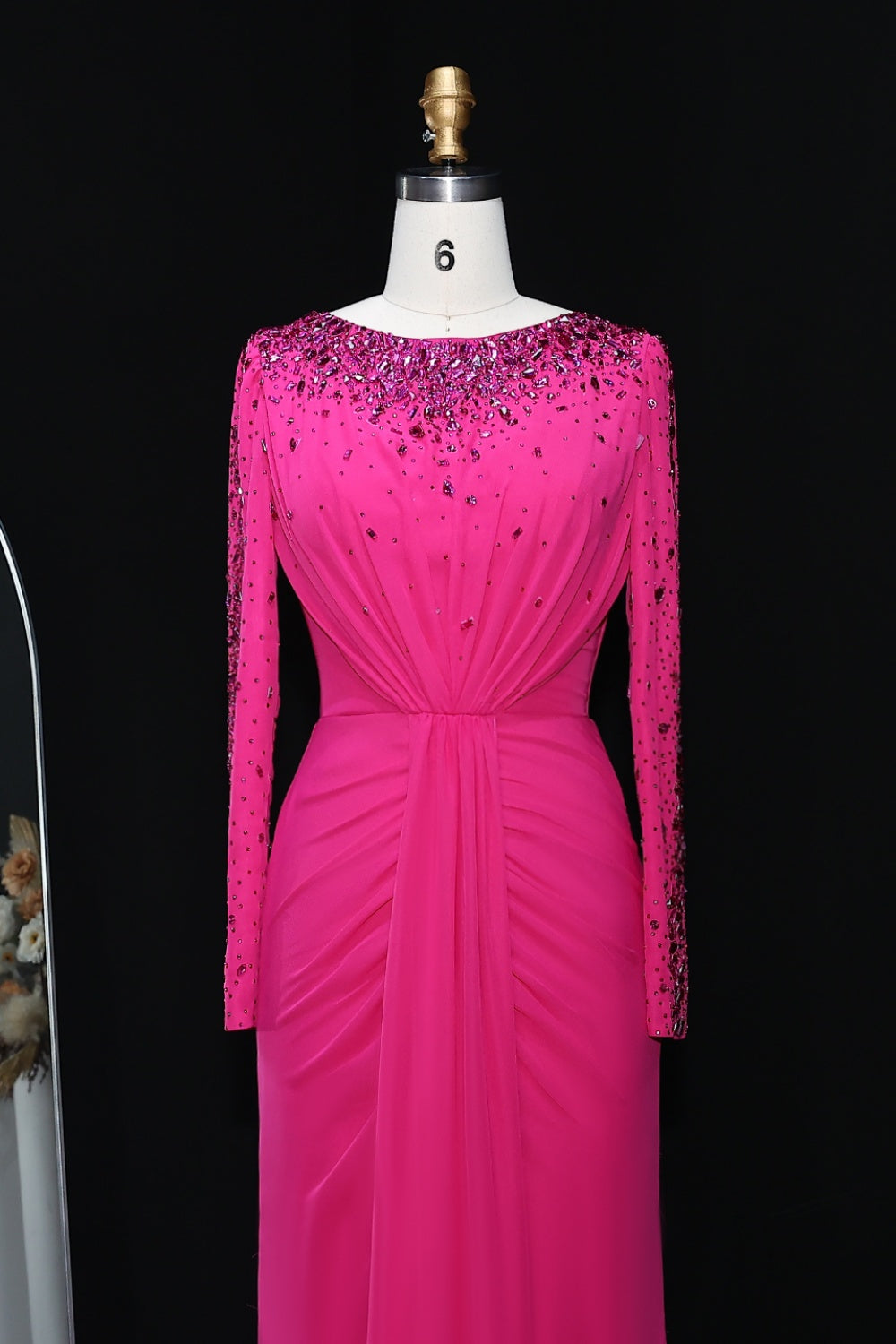 Luxury High Neck Beaded Lace Sheath Evening Dress with Long Sleeves SS565 Sheer Fairy
