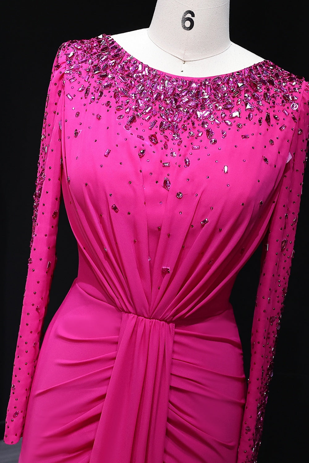 Luxury High Neck Beaded Lace Sheath Evening Dress with Long Sleeves SS565 Sheer Fairy