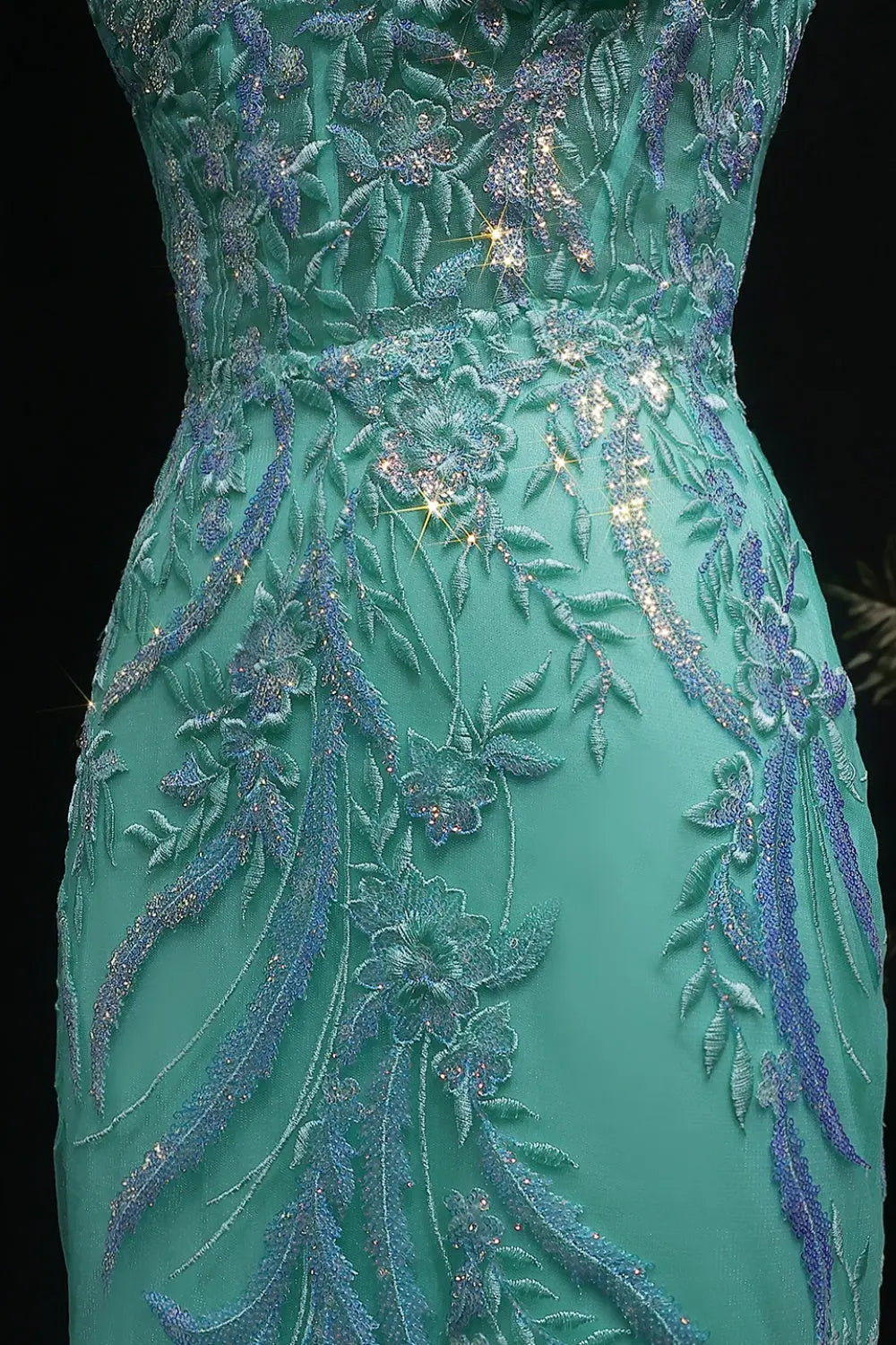 Light Blue Mermaid Beaded Lace Spaghetti Strap Prom Dress SH407 Sheer Fairy