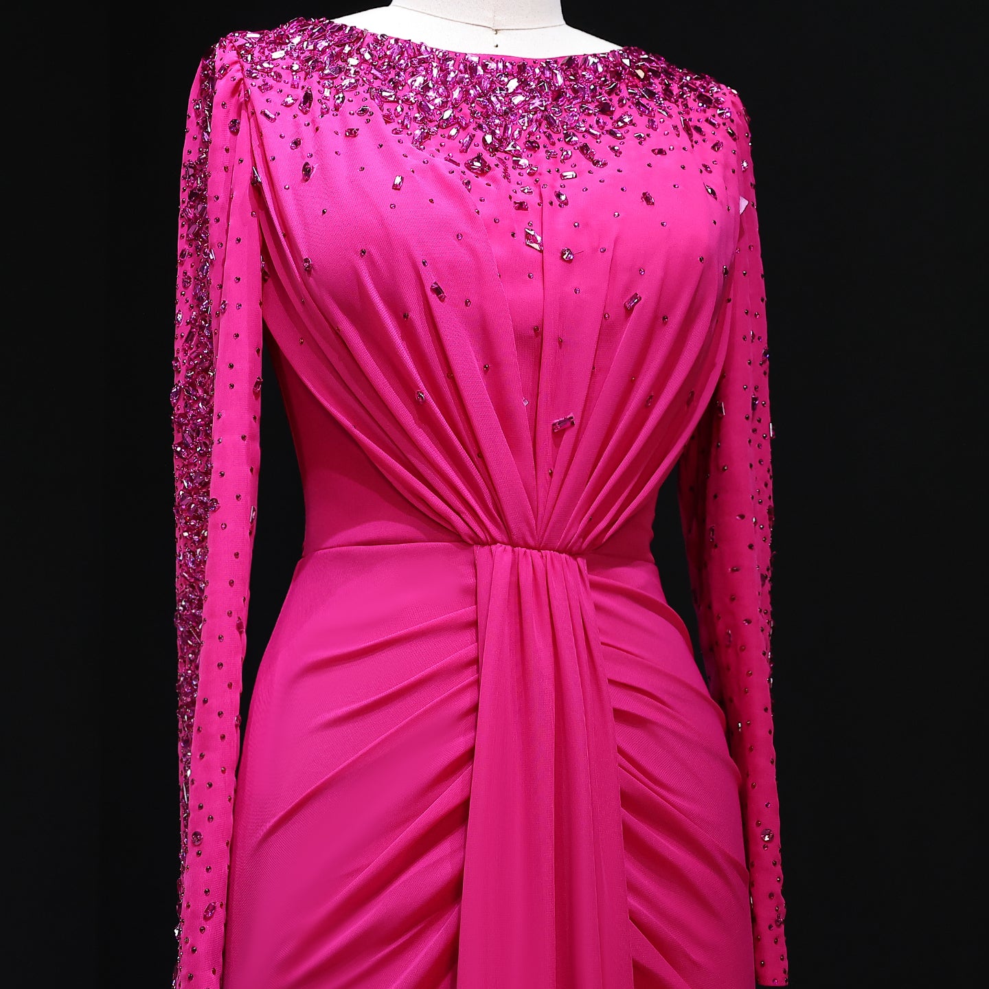 Luxury High Neck Beaded Lace Sheath Evening Dress with Long Sleeves SS565