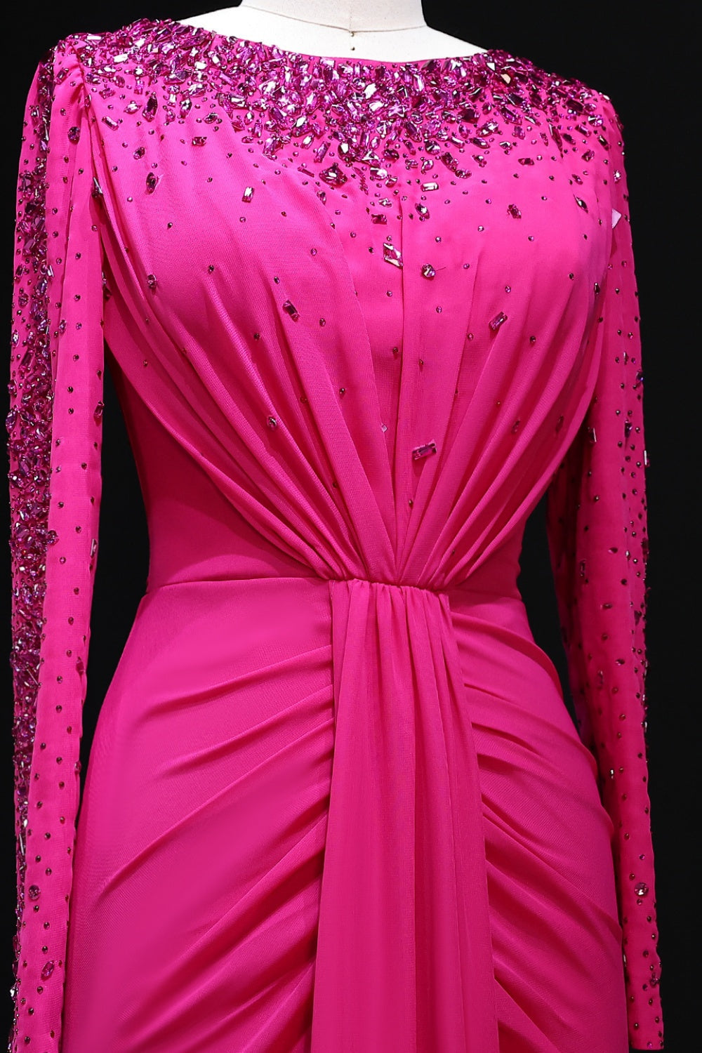 Luxury High Neck Beaded Lace Sheath Evening Dress with Long Sleeves SS565 Sheer Fairy