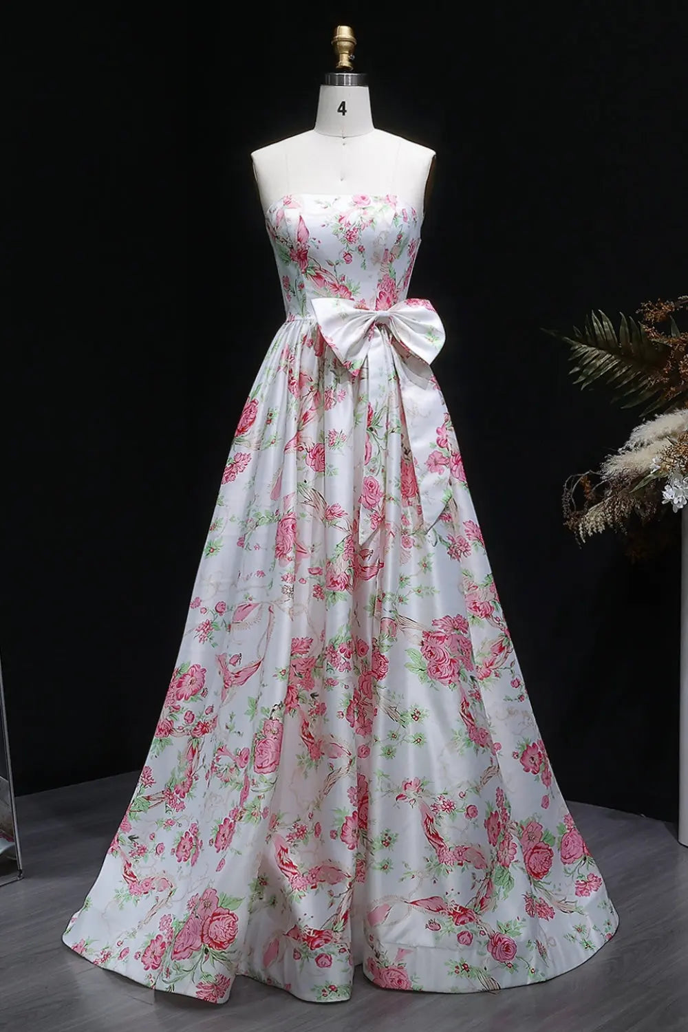 Strapless Sweetheart Pink Floral Jacquard Ball Gown Prom Dress SH415 Sheer Fairy