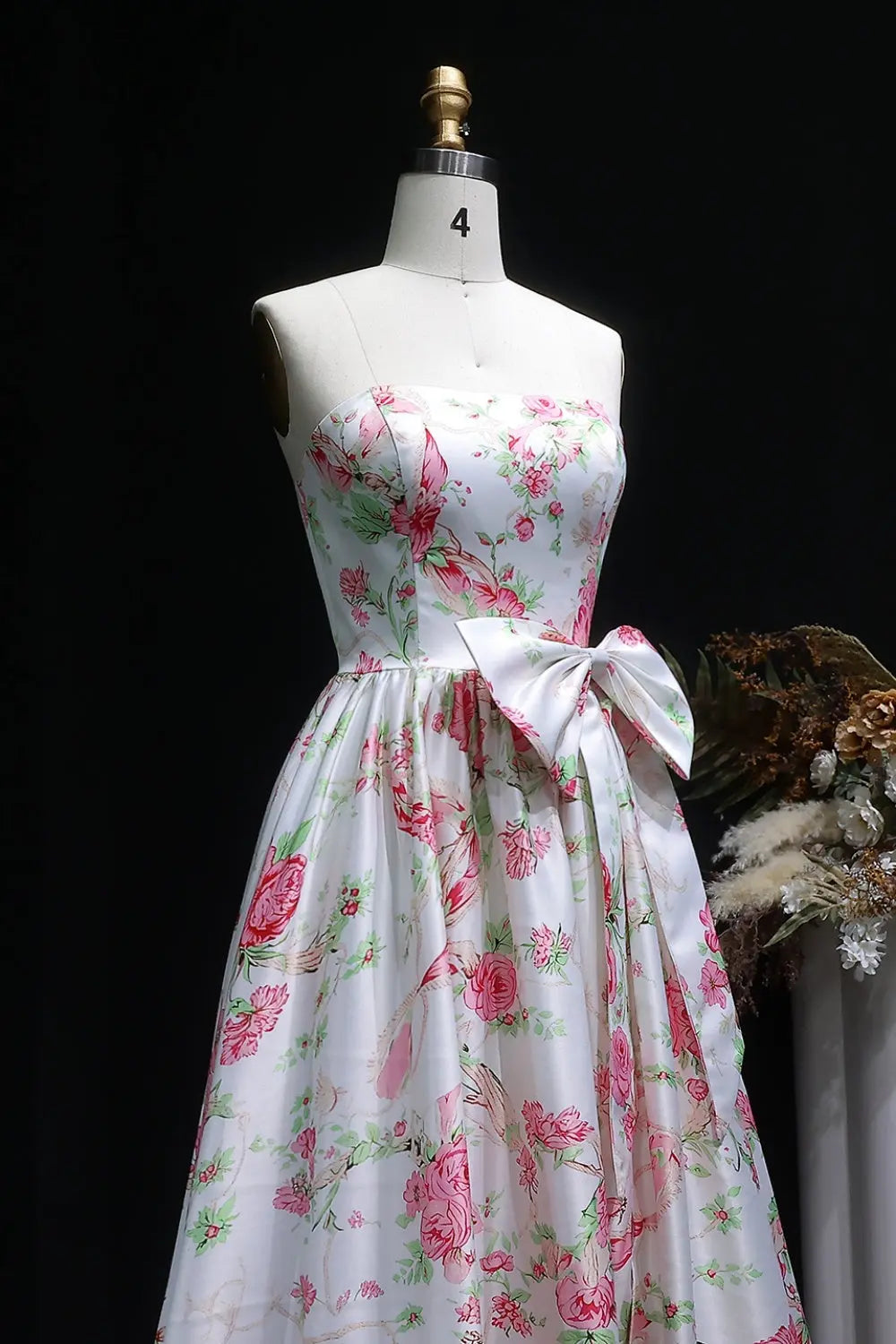 Strapless Sweetheart Pink Floral Jacquard Ball Gown Prom Dress SH415 Sheer Fairy