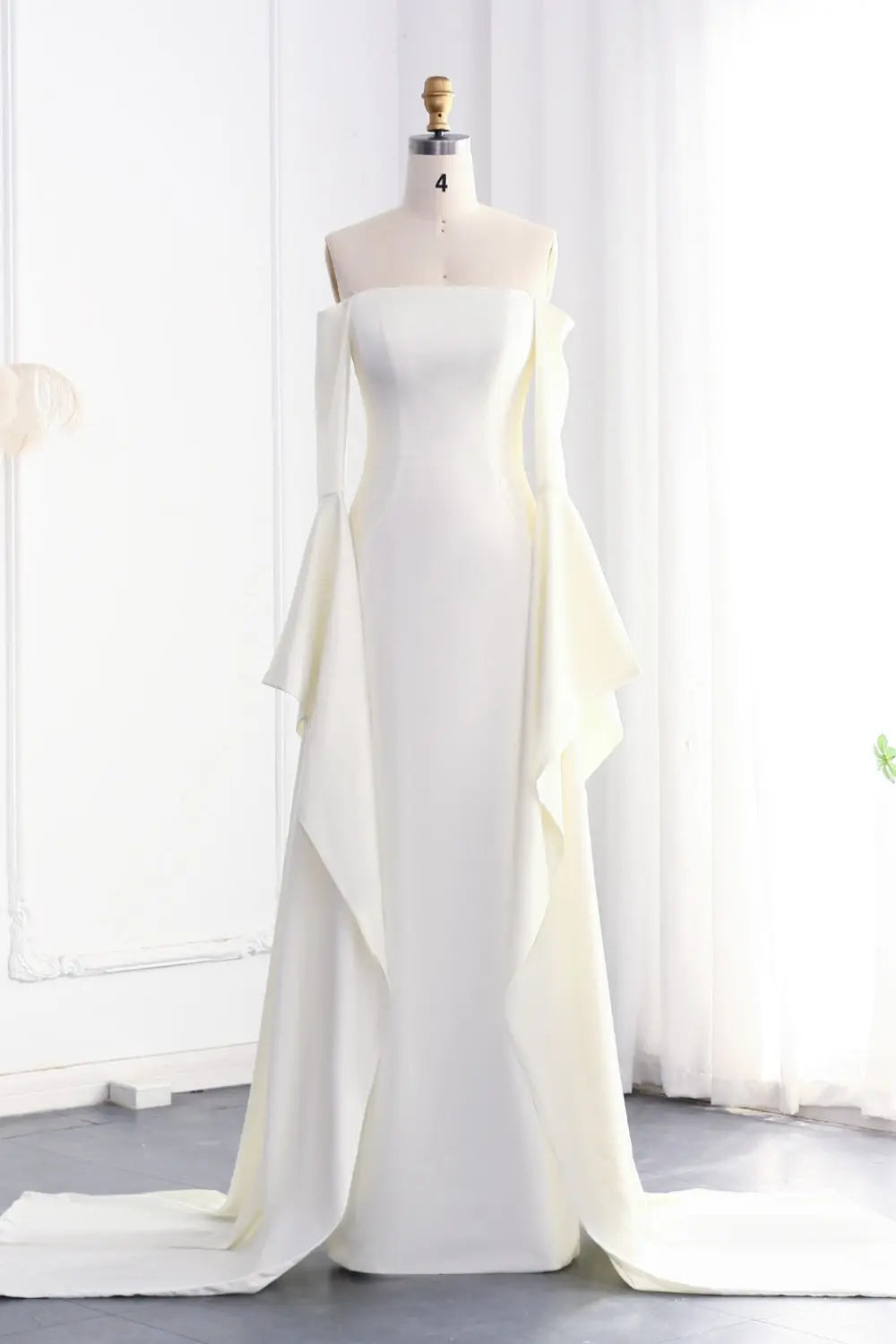 Elegant Beige Off shoulder Evening Dress SF050 Sheer Fairy