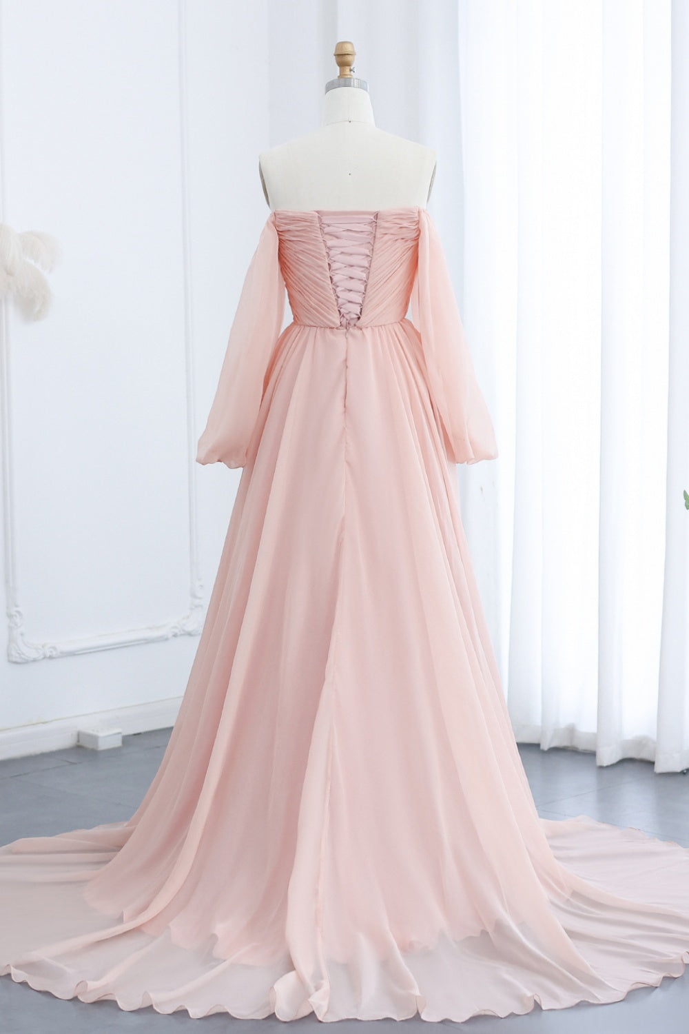 Elegant Off Shoulder White Chiffon Evening Dress SF360 Sheer Fairy