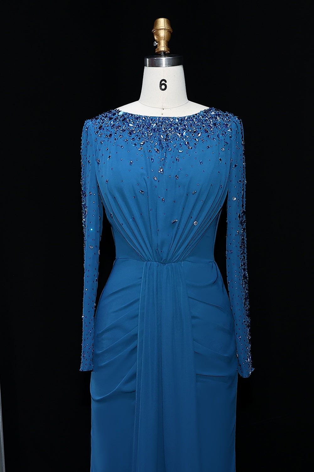Luxury High Neck Beaded Lace Sheath Evening Dress with Long Sleeves SS565 Sheer Fairy