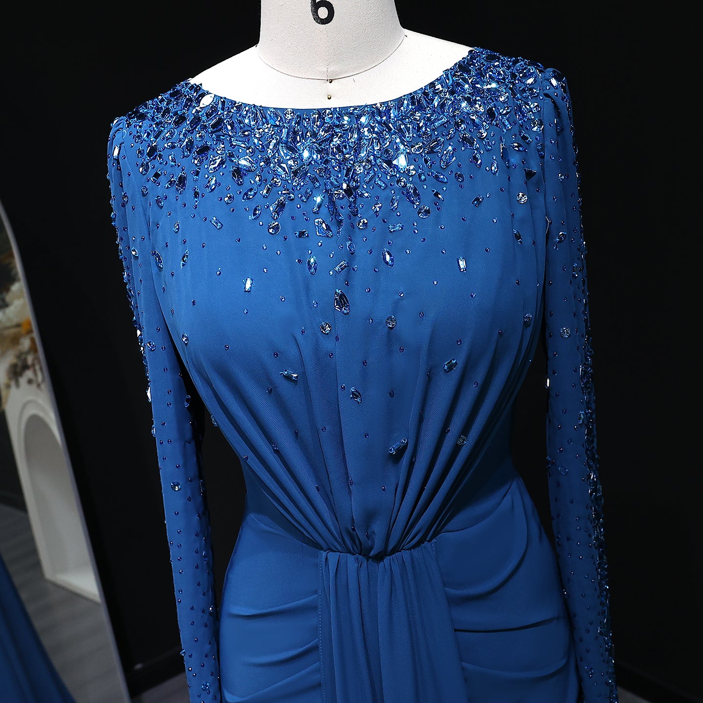 Luxury High Neck Beaded Lace Sheath Evening Dress with Long Sleeves SS565