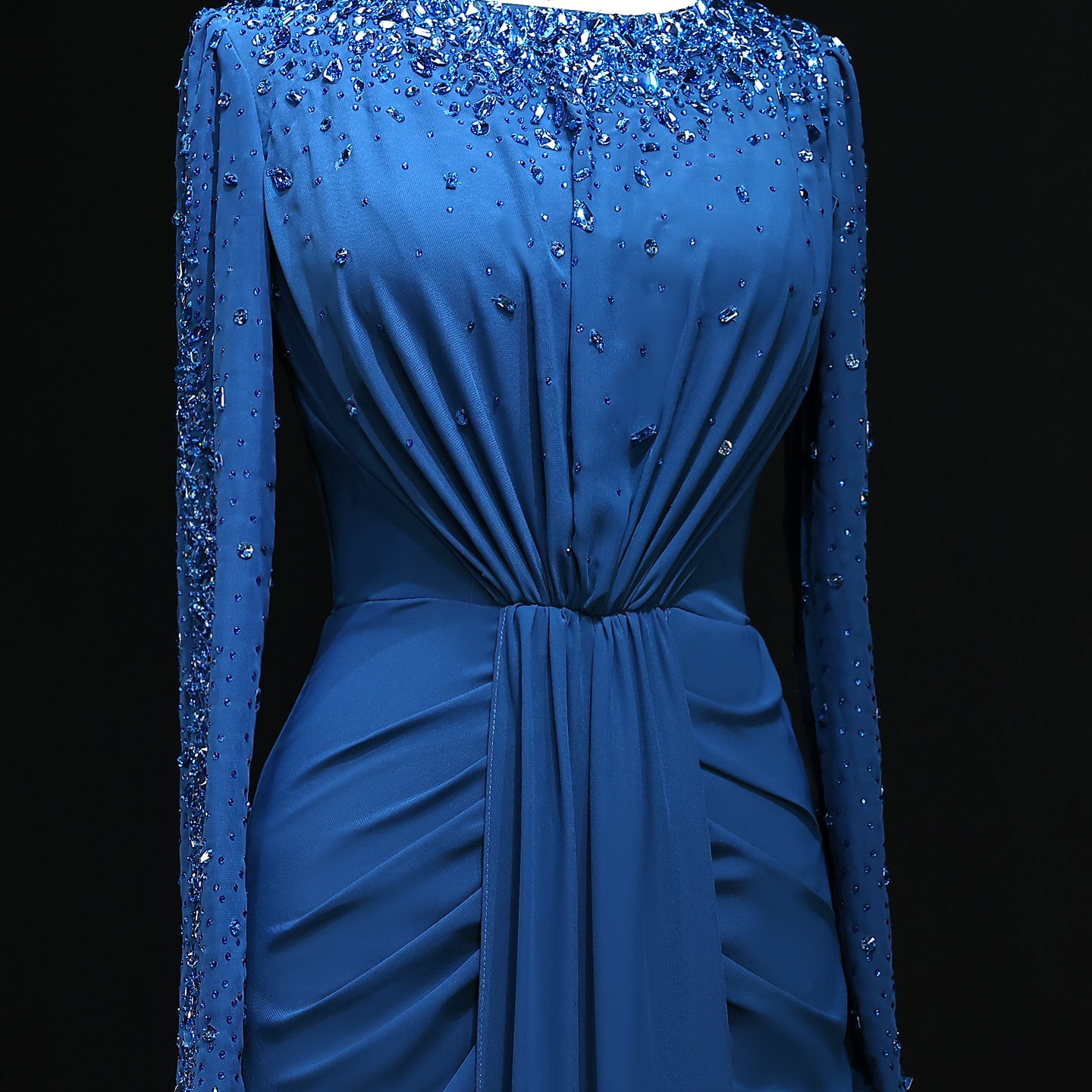 Luxury High Neck Beaded Lace Sheath Evening Dress with Long Sleeves SS565