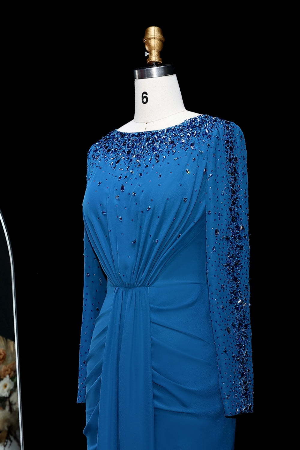 Luxury High Neck Beaded Lace Sheath Evening Dress with Long Sleeves SS565 Sheer Fairy