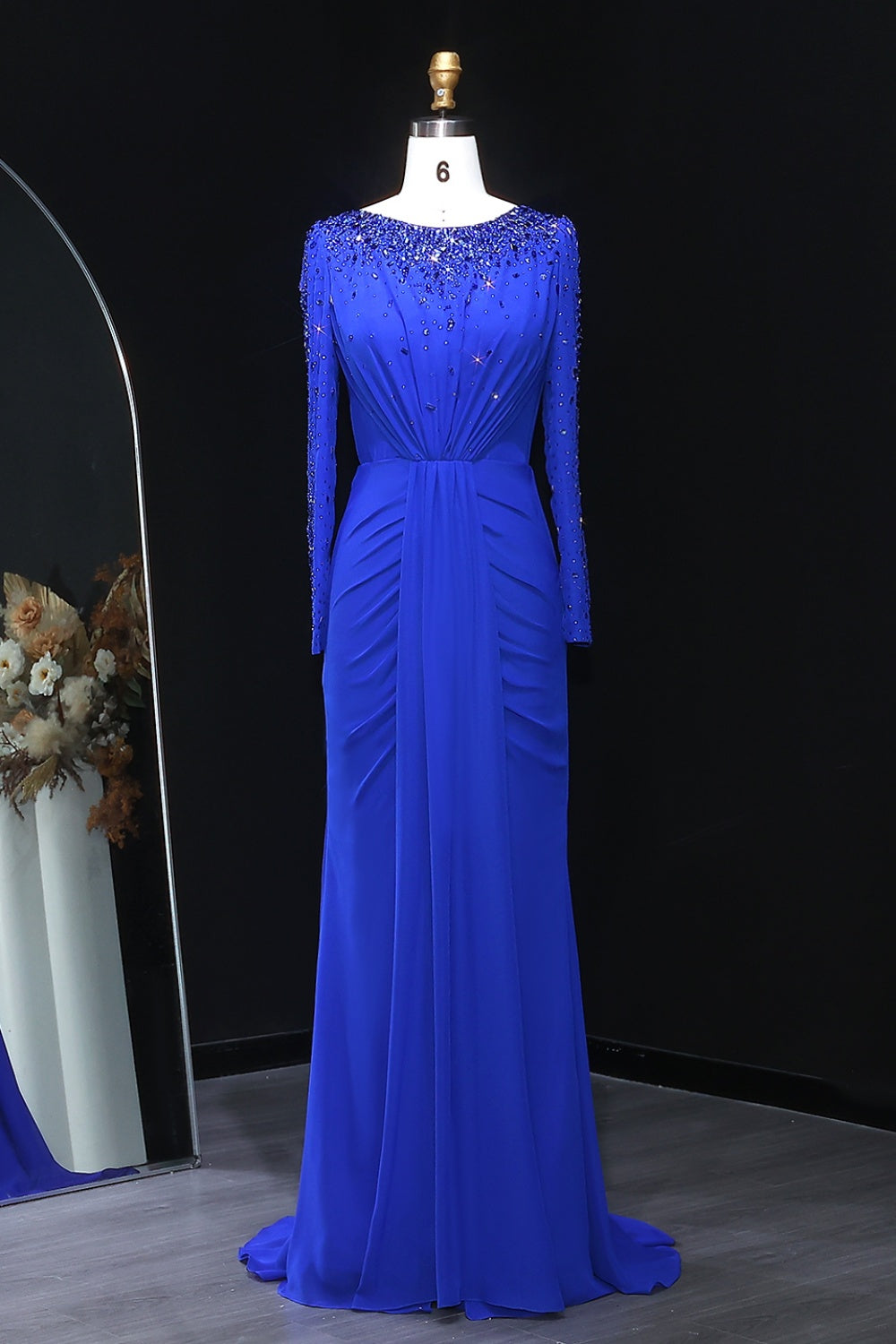 Luxury High Neck Beaded Lace Sheath Evening Dress with Long Sleeves SS565 Sheer Fairy