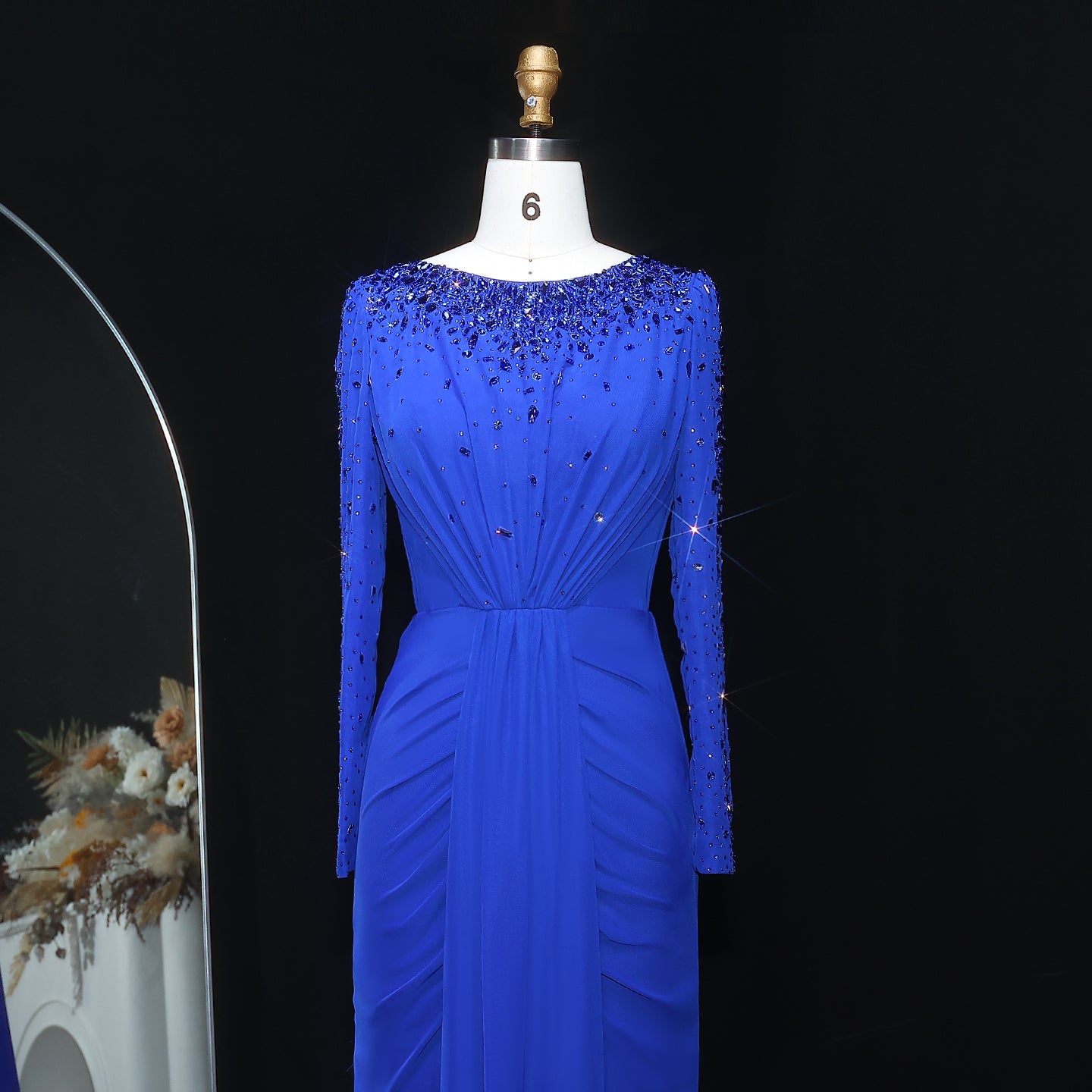 Luxury High Neck Beaded Lace Sheath Evening Dress with Long Sleeves SS565
