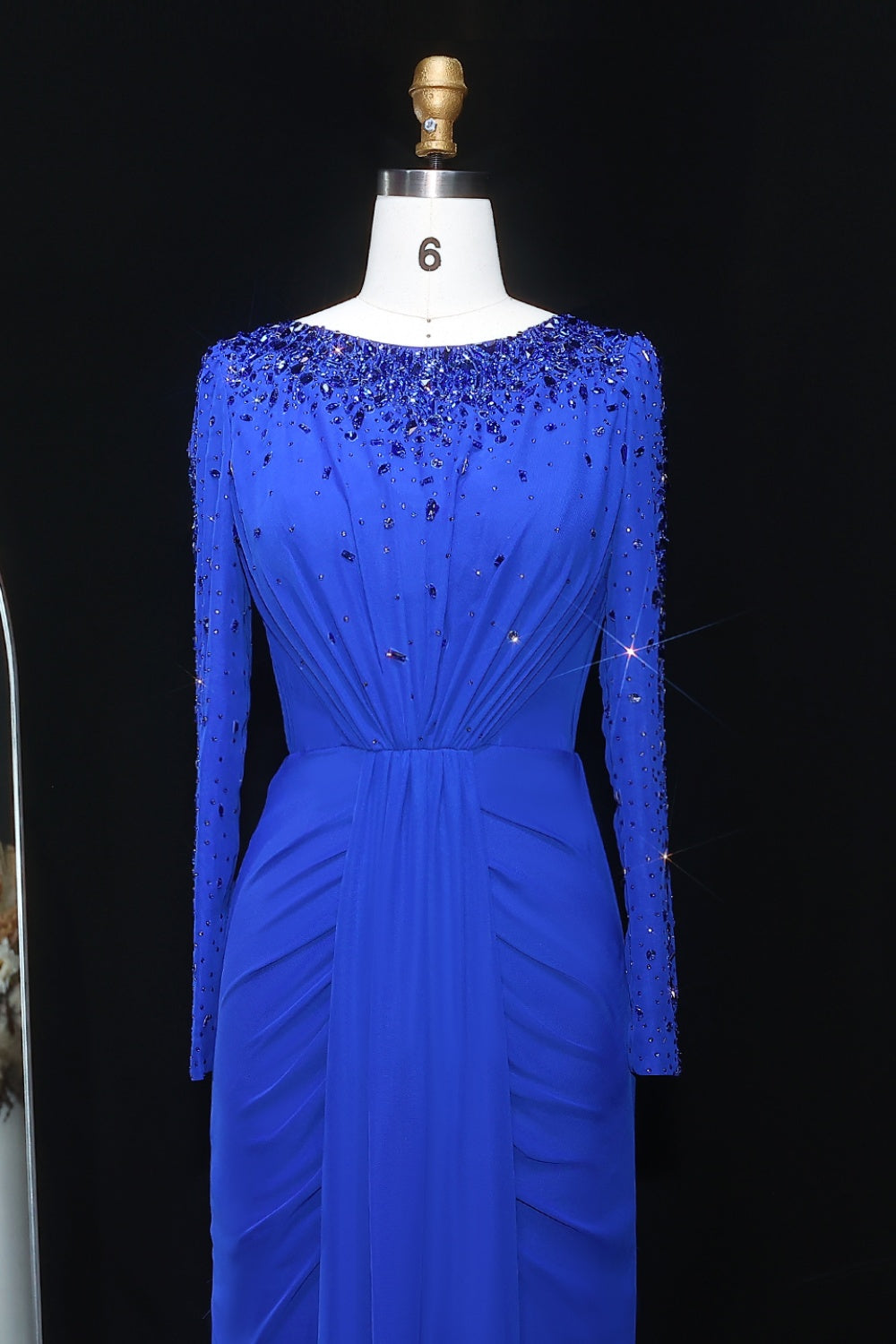 Luxury High Neck Beaded Lace Sheath Evening Dress with Long Sleeves SS565 Sheer Fairy