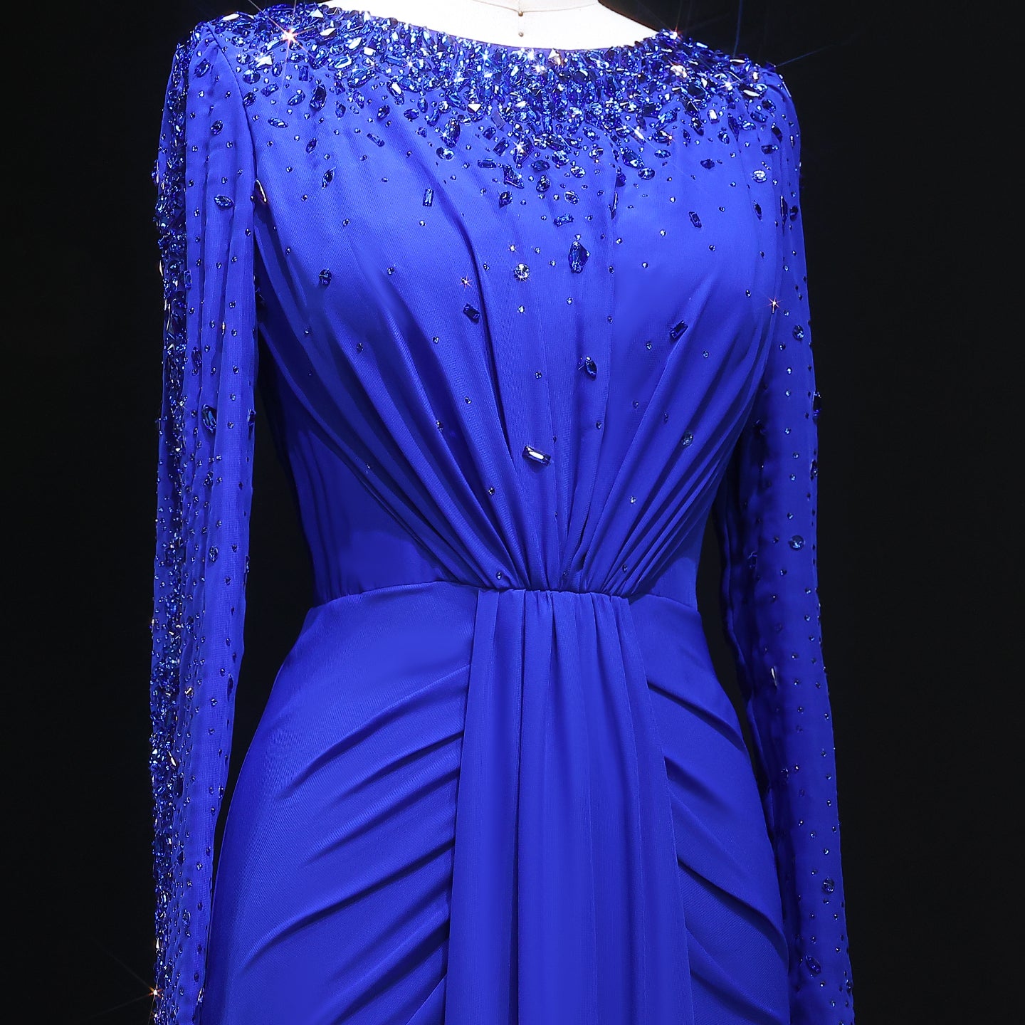 Luxury High Neck Beaded Lace Sheath Evening Dress with Long Sleeves SS565