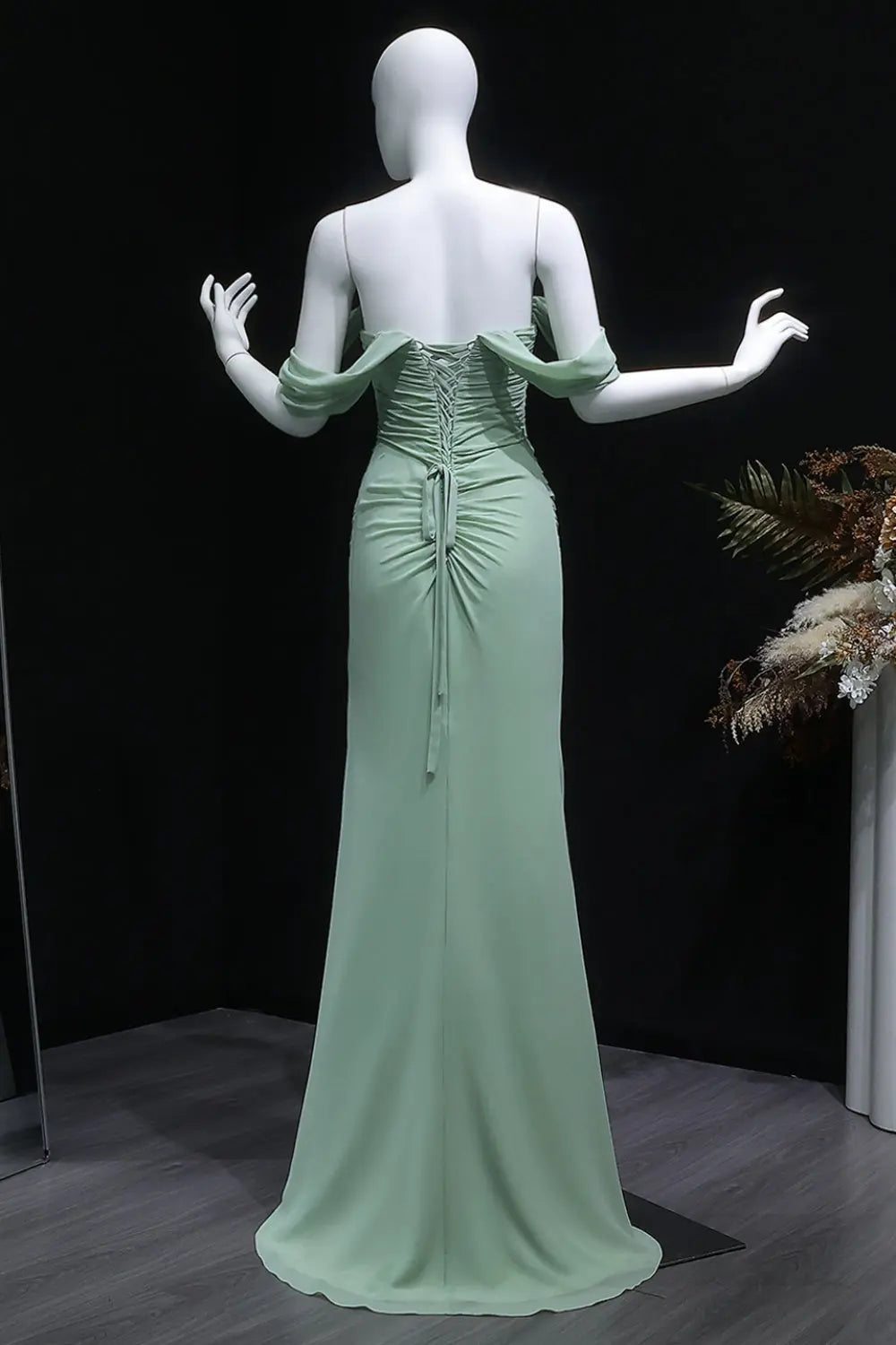 Light Blue Mermaid Beaded Lace Spaghetti Strap Prom Dress SH412 Sheer Fairy