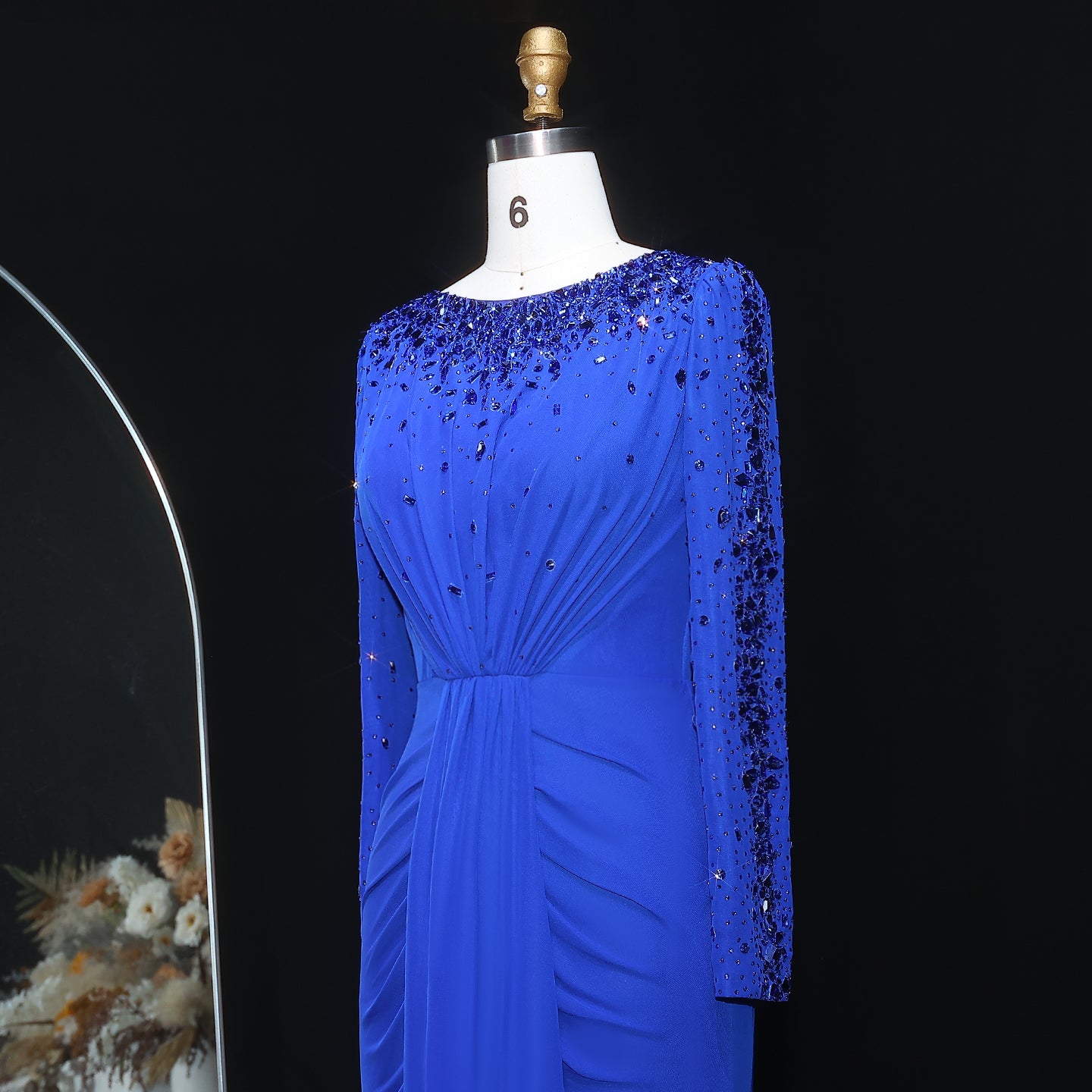 Luxury High Neck Beaded Lace Sheath Evening Dress with Long Sleeves SS565