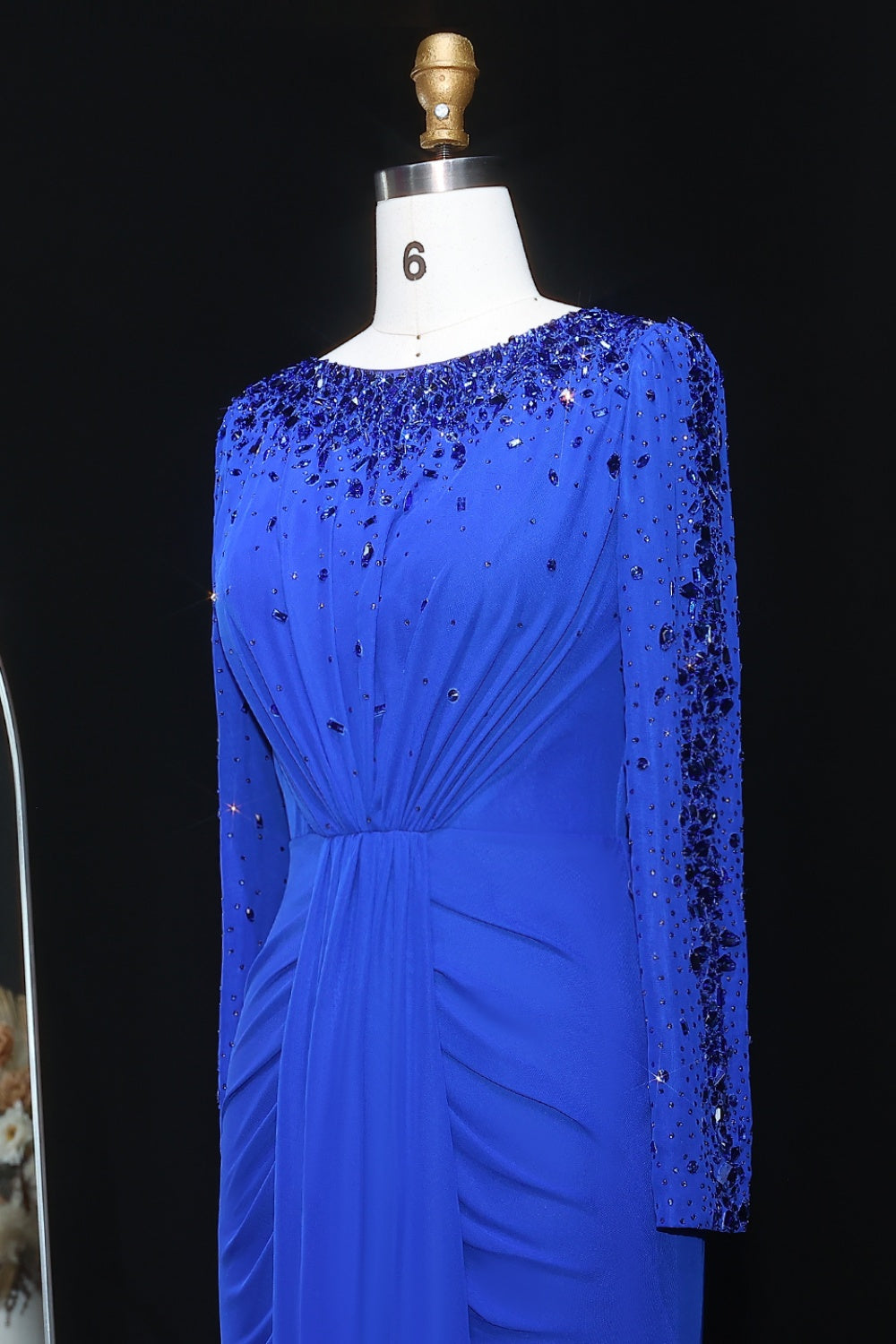 Luxury High Neck Beaded Lace Sheath Evening Dress with Long Sleeves SS565 Sheer Fairy
