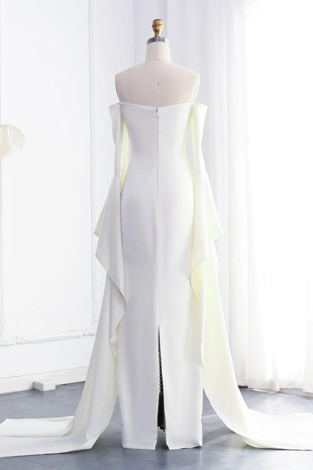 Elegant Beige Off shoulder Evening Dress SF050 Sheer Fairy