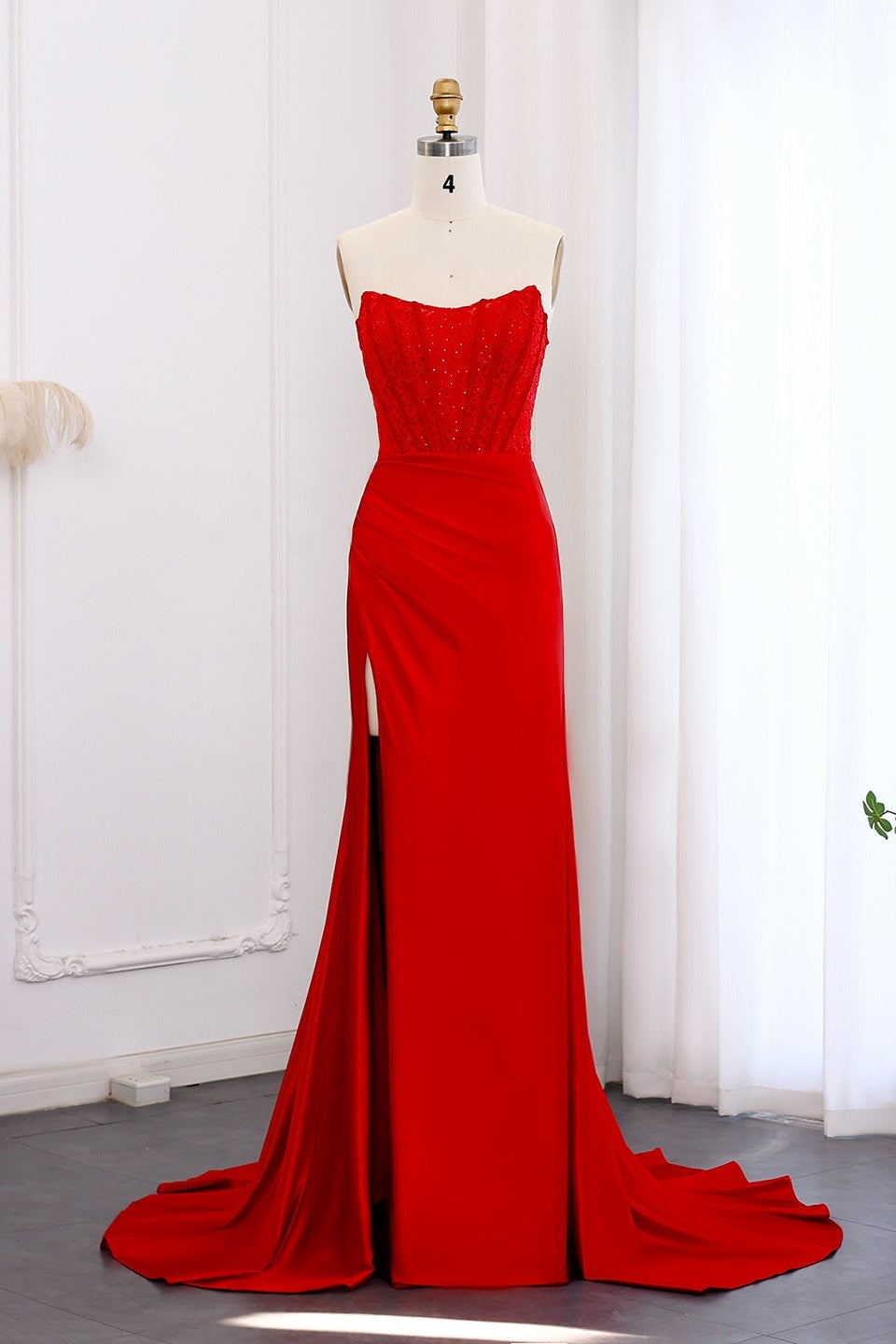 Modest Strapless Sweetheart Lace Mermaid Prom Dress SH050