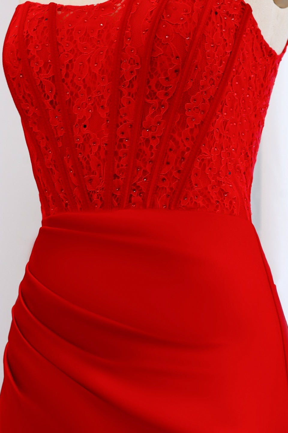 Modest Strapless Sweetheart Lace Mermaid Prom Dress SH050