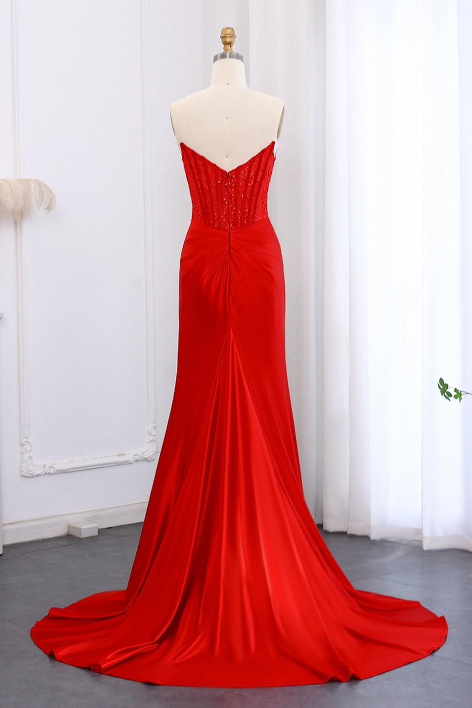 Modest Strapless Sweetheart Lace Mermaid Prom Dress SH050