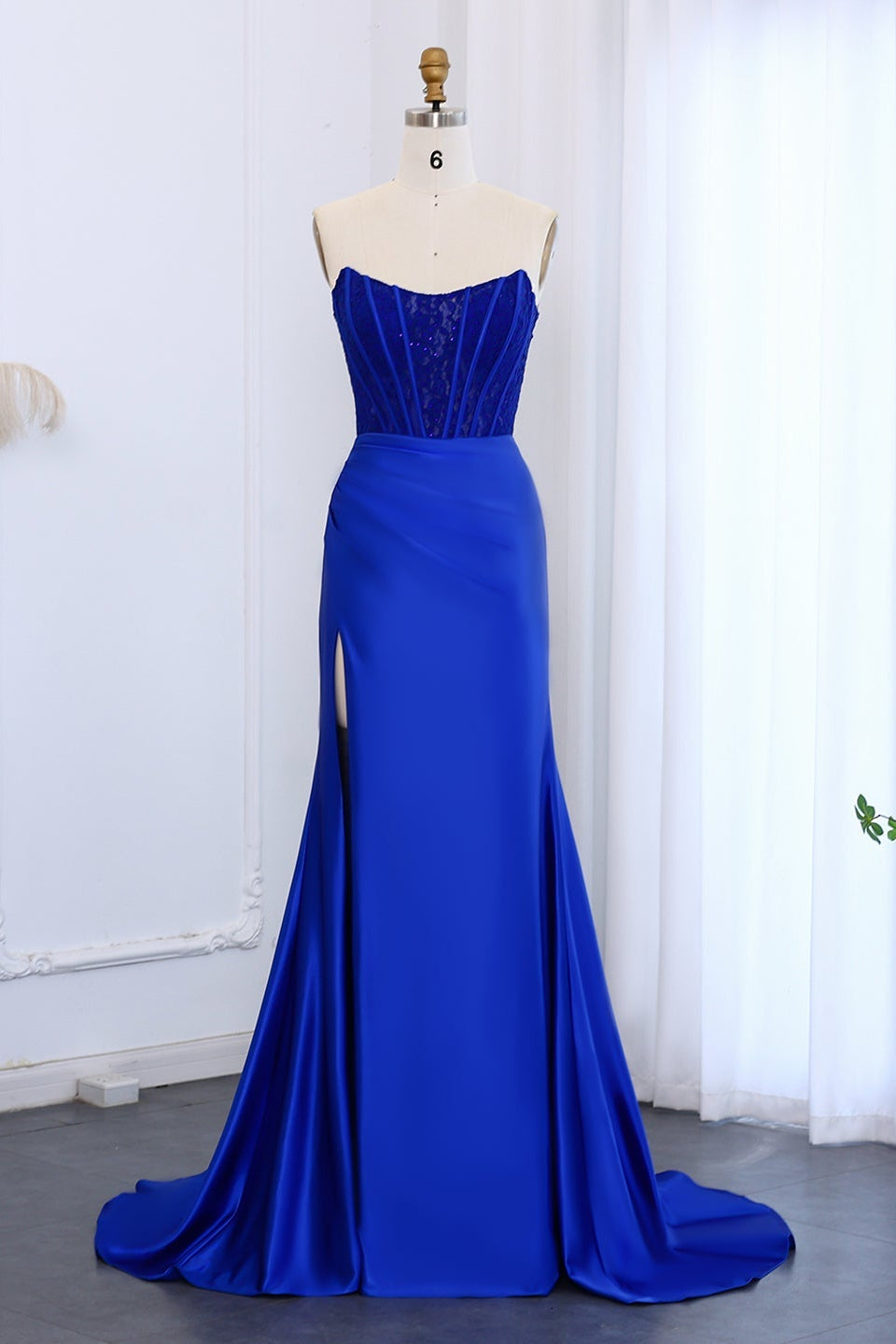 Modest Strapless Sweetheart Lace Mermaid Prom Dress SH050