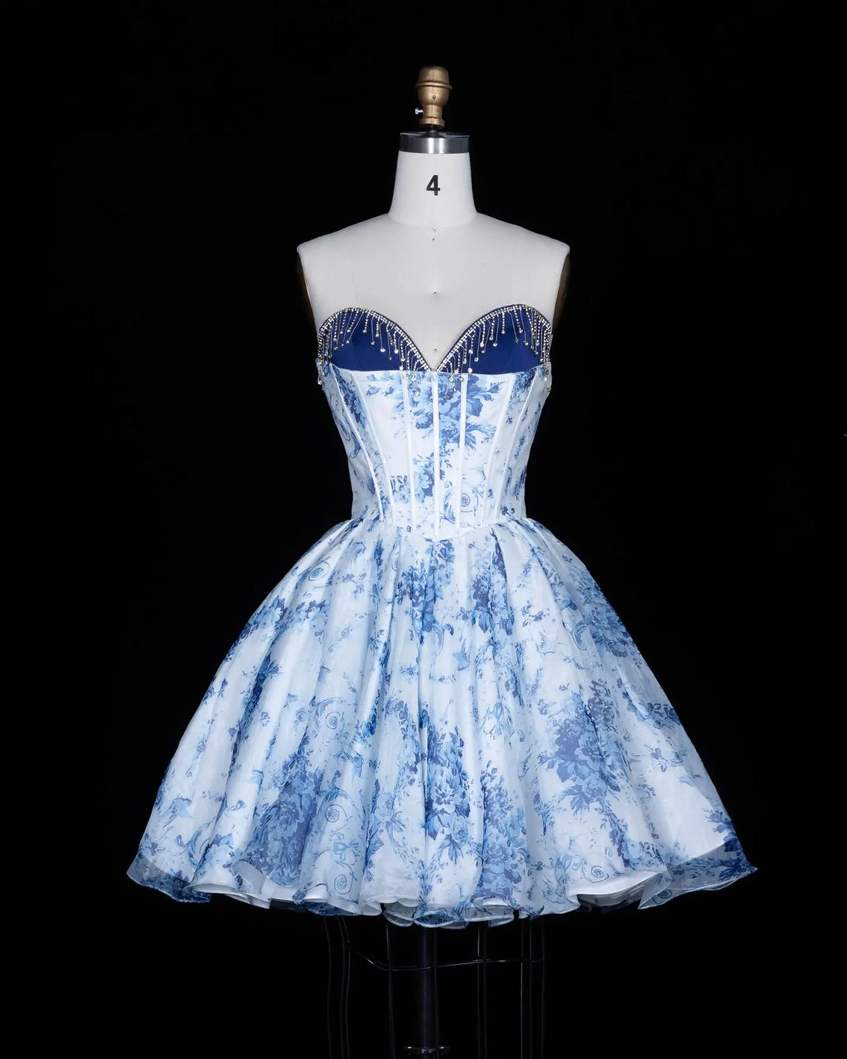 Blue Floral Organza Sweetheart Homecoming Dress Sheer Fairy