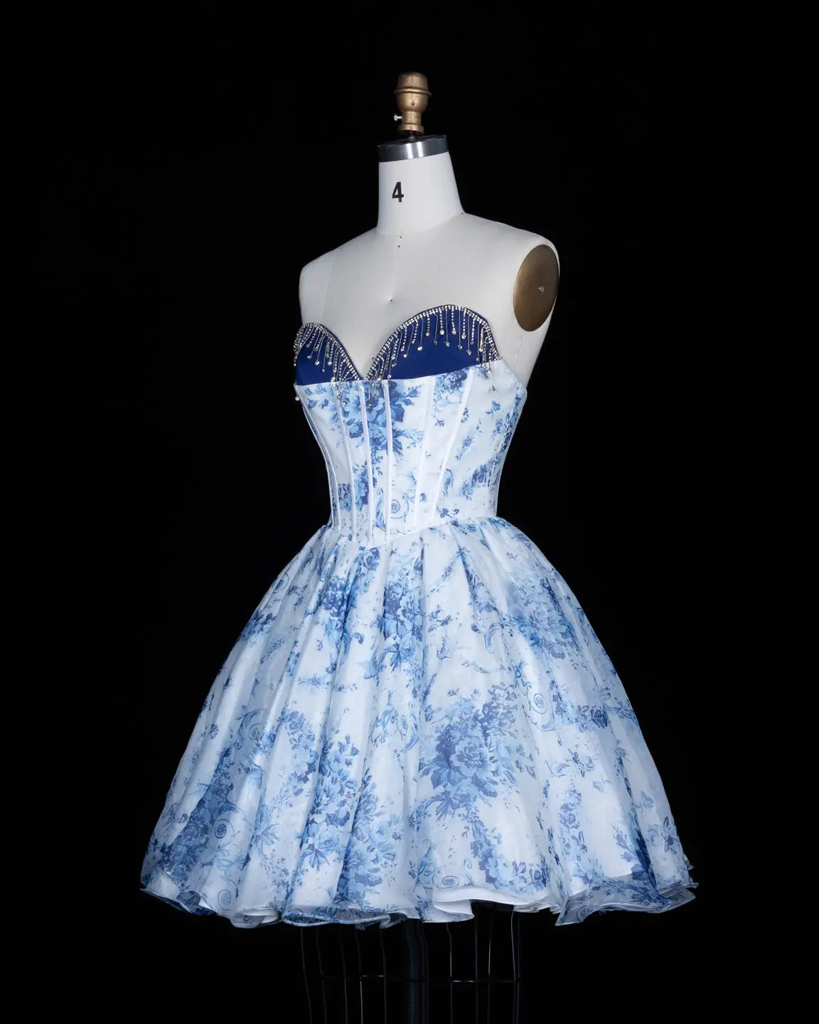 Blue Floral Organza Sweetheart Homecoming Dress Sheer Fairy