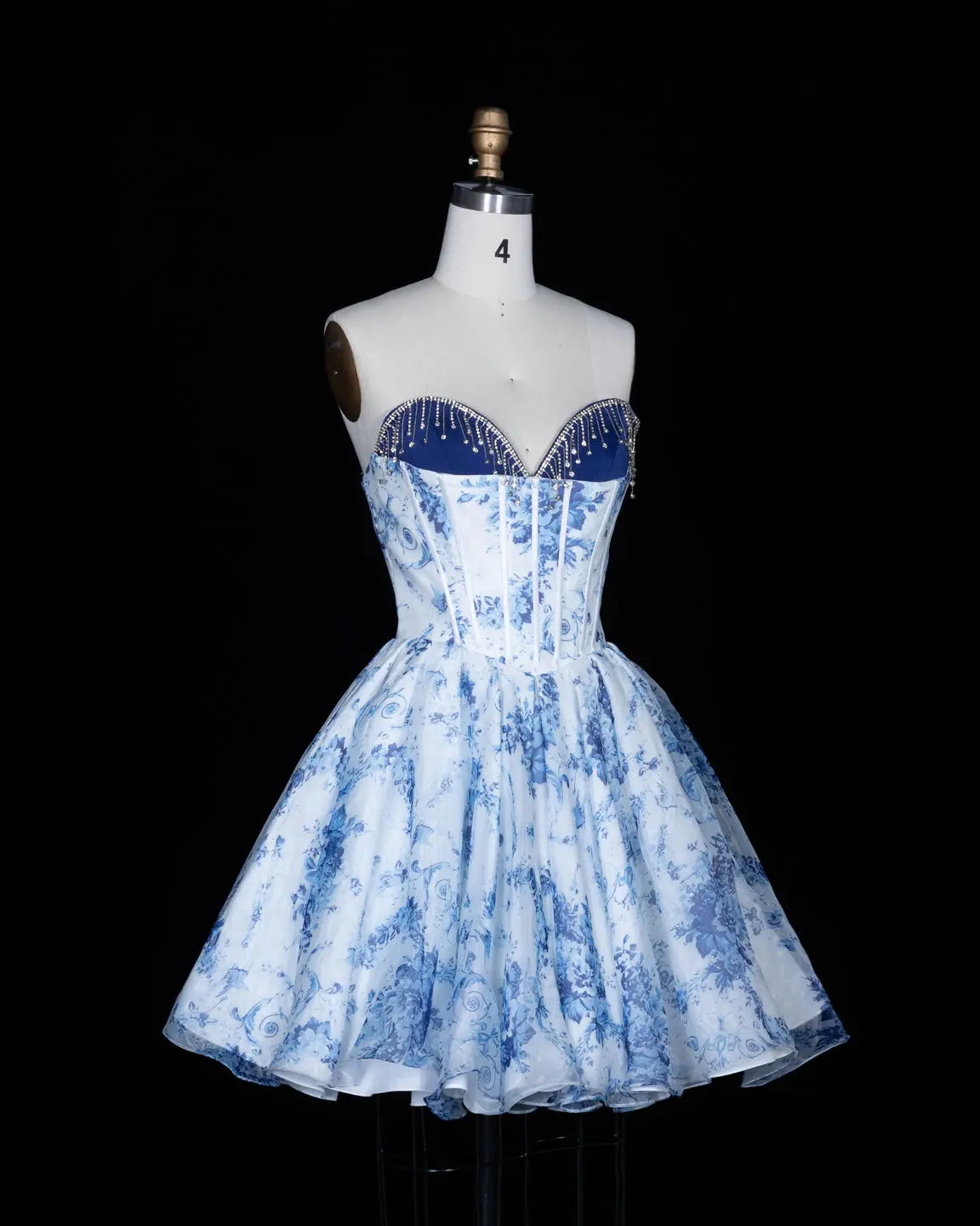 Blue Floral Organza Sweetheart Homecoming Dress Sheer Fairy
