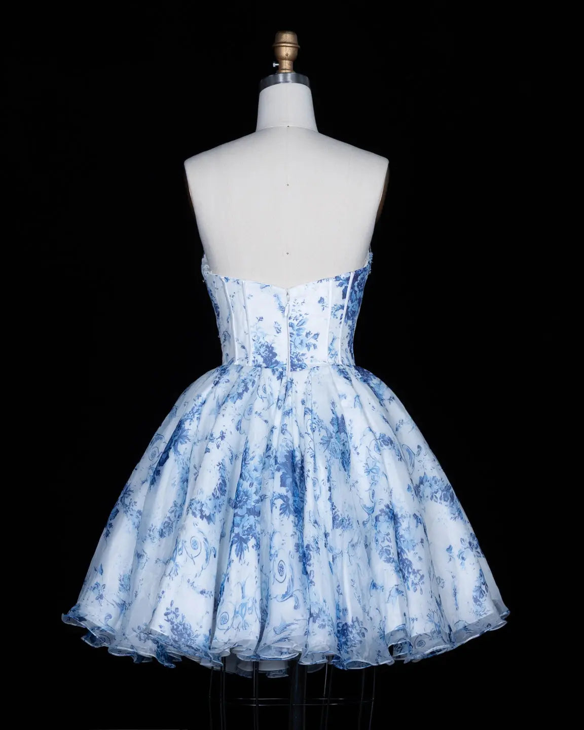 Blue Floral Organza Sweetheart Homecoming Dress Sheer Fairy