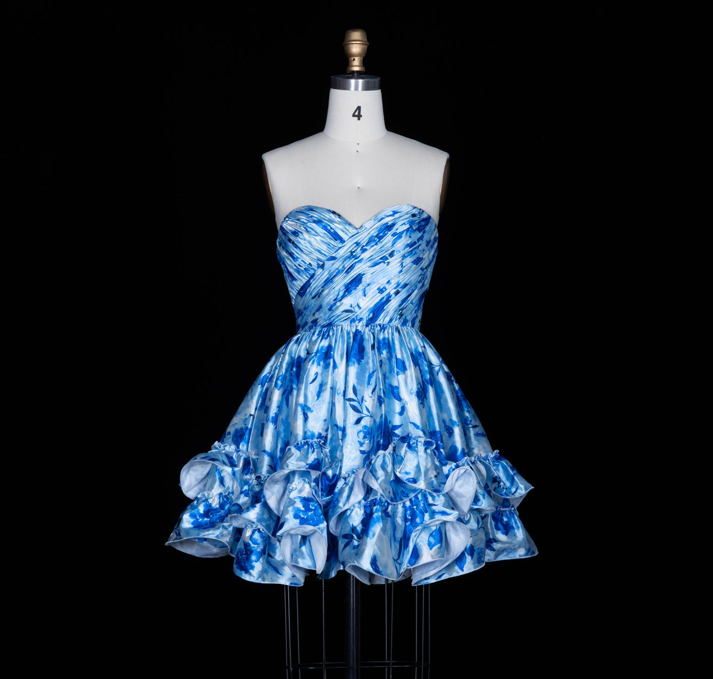 Blue Floral Print Strapless Ruffled Tulle Mini Homecoming Dress RM176 Sheer Fairy