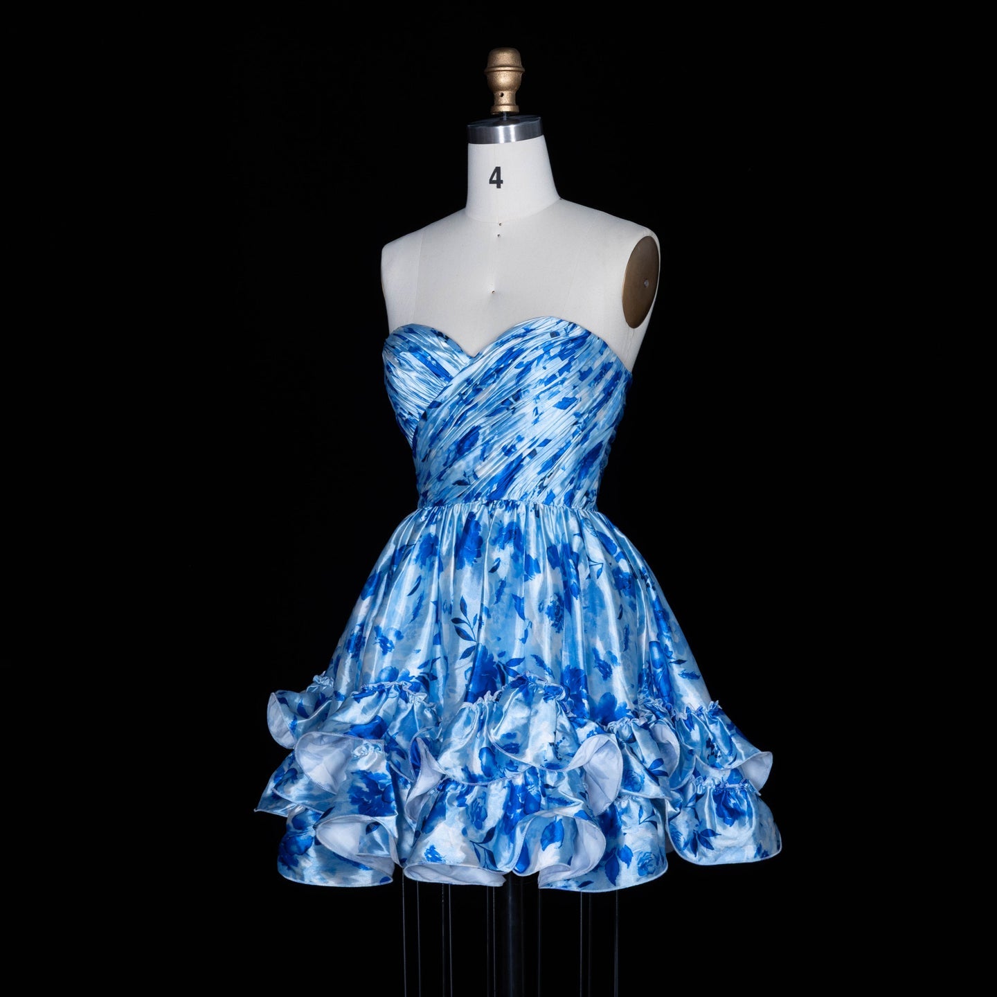 Blue Floral Print Strapless Ruffled Tulle Mini Homecoming Dress RM176 Sheer Fairy