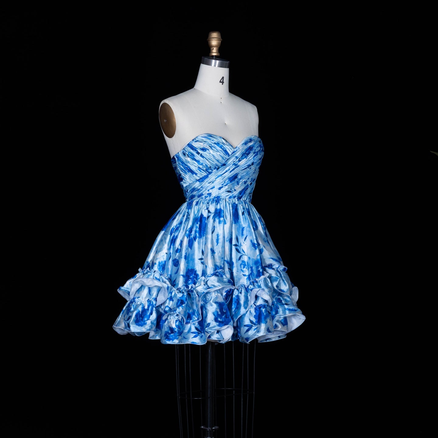Blue Floral Print Strapless Ruffled Tulle Mini Homecoming Dress RM176 Sheer Fairy
