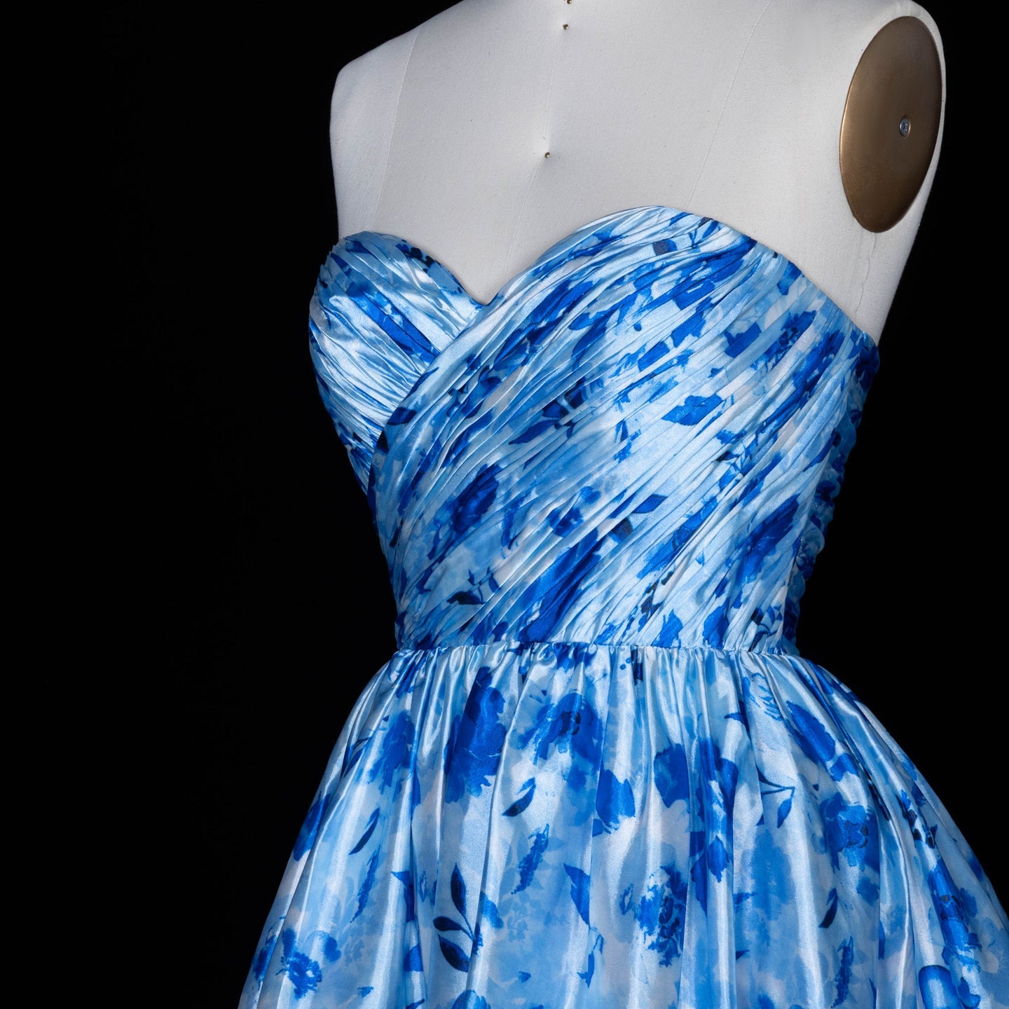 Blue Floral Print Strapless Ruffled Tulle Mini Homecoming Dress RM176 Sheer Fairy
