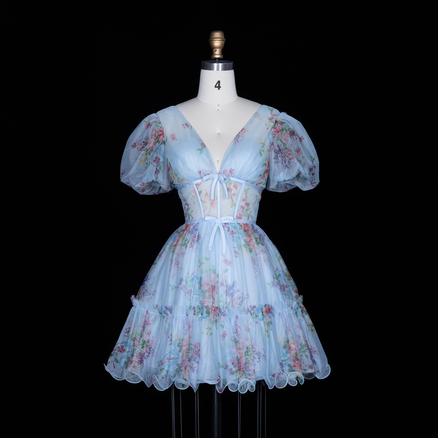 Lavender Floral Tulle V-Neck Mini Homecoming Dress RM192 Sheer Fairy