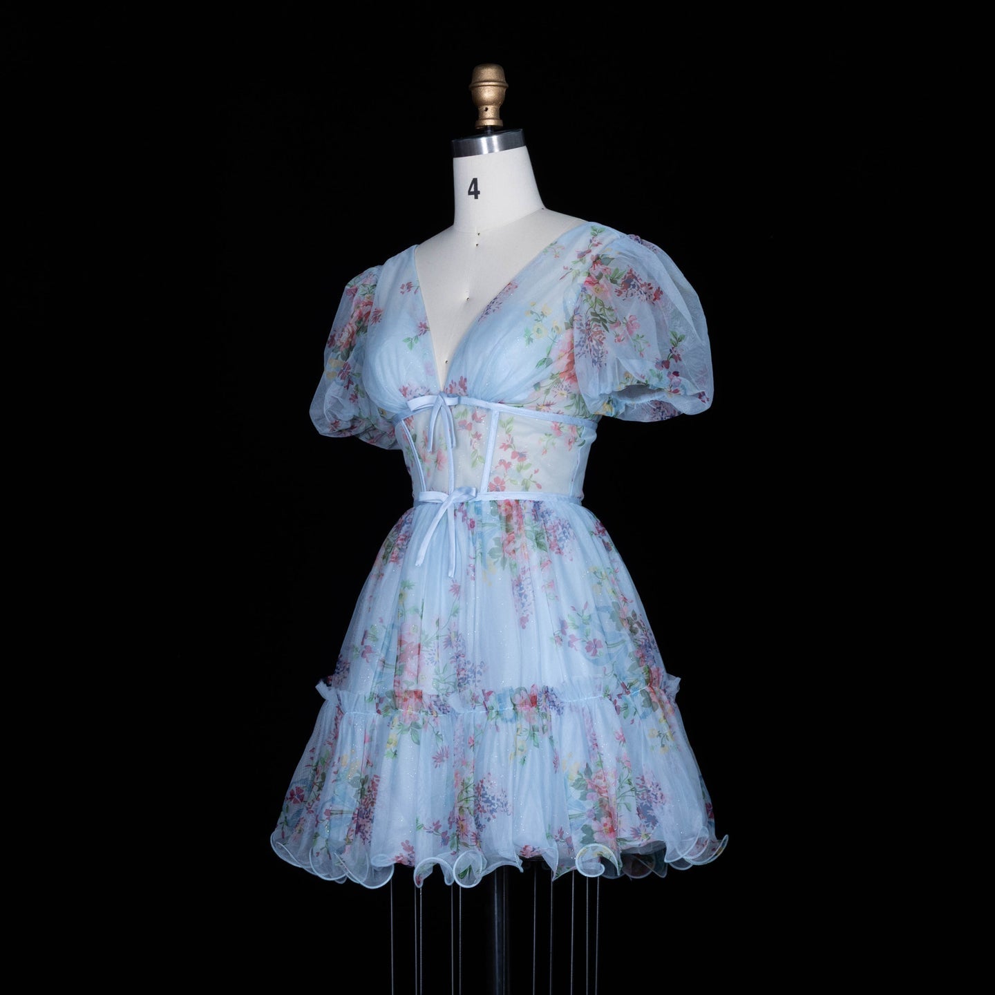 Lavender Floral Tulle V-Neck Mini Homecoming Dress RM192 Sheer Fairy