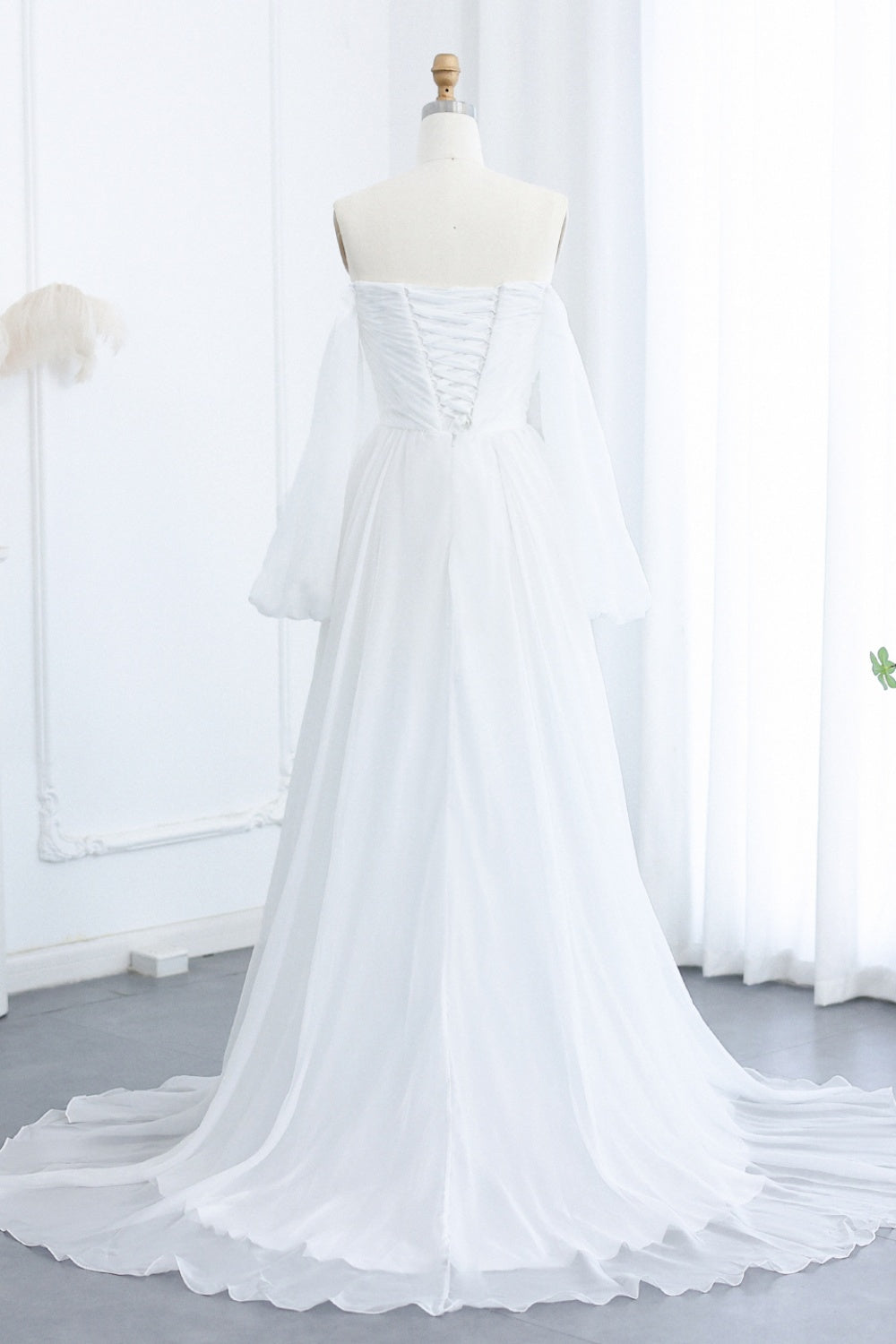 Elegant Off Shoulder White Chiffon Evening Dress SF360 Sheer Fairy