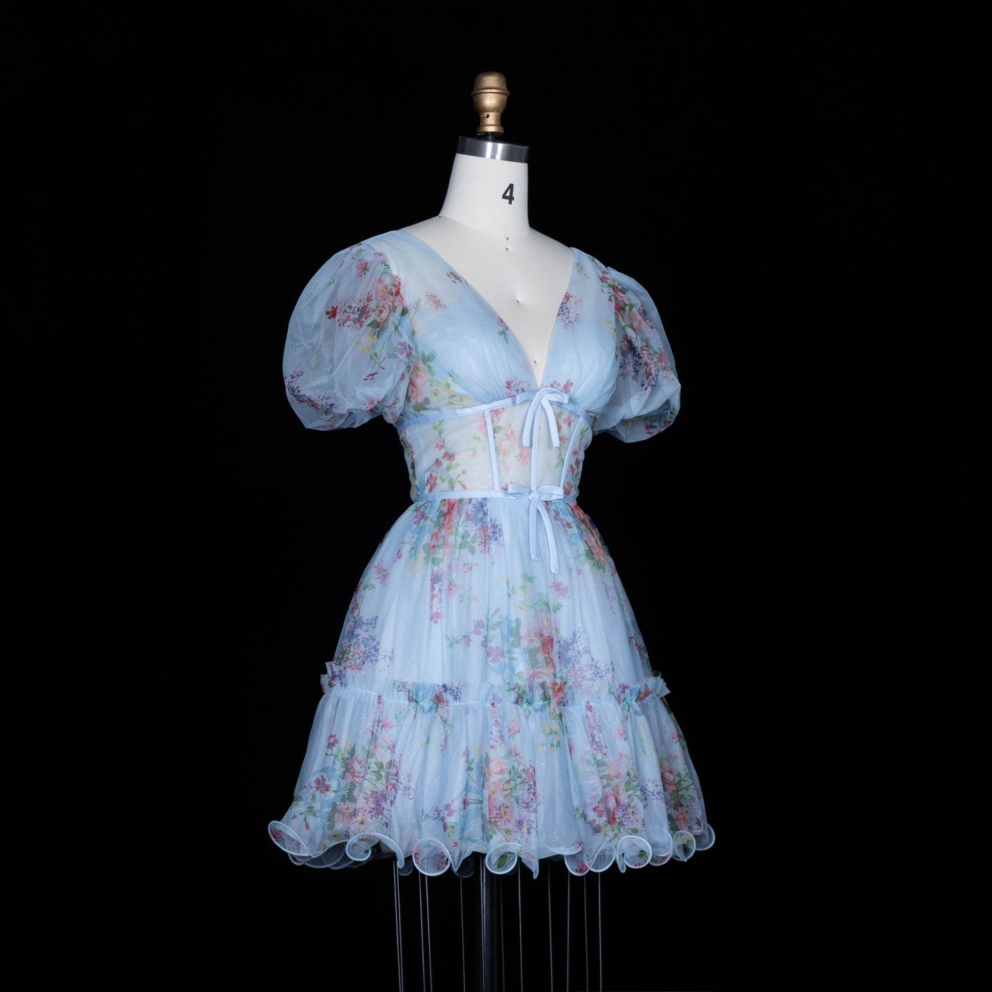 Lavender Floral Tulle V-Neck Mini Homecoming Dress RM192 Sheer Fairy