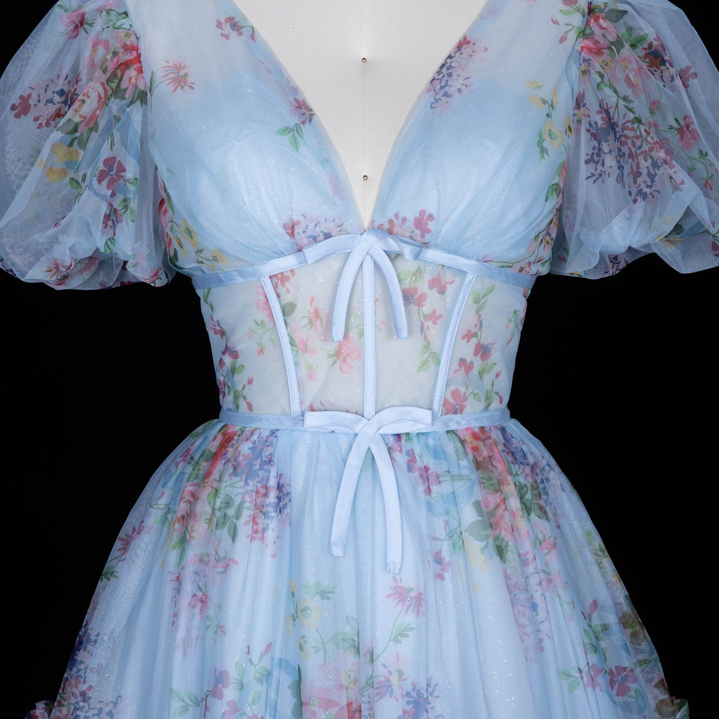 Lavender Floral Tulle V-Neck Mini Homecoming Dress RM192 Sheer Fairy